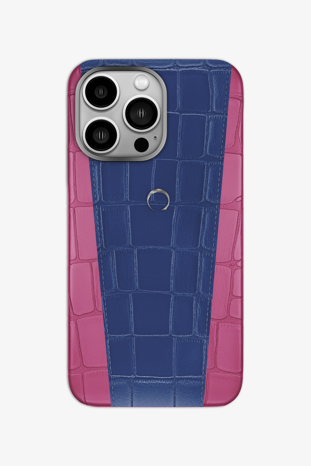 Two-tone Alligator Case for iPhone 16 Pro - Pink Fuchsia / Navy Blue - zollofrance