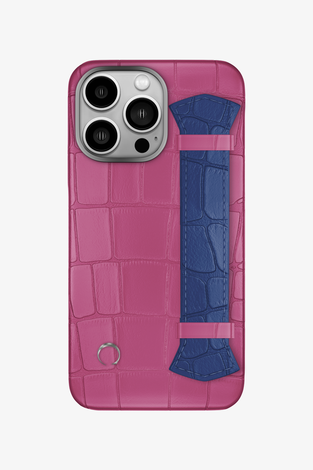 Majestic Alligator Strap Case for iPhone 16 Pro - Pink Fuchsia / Navy Blue - zollofrance