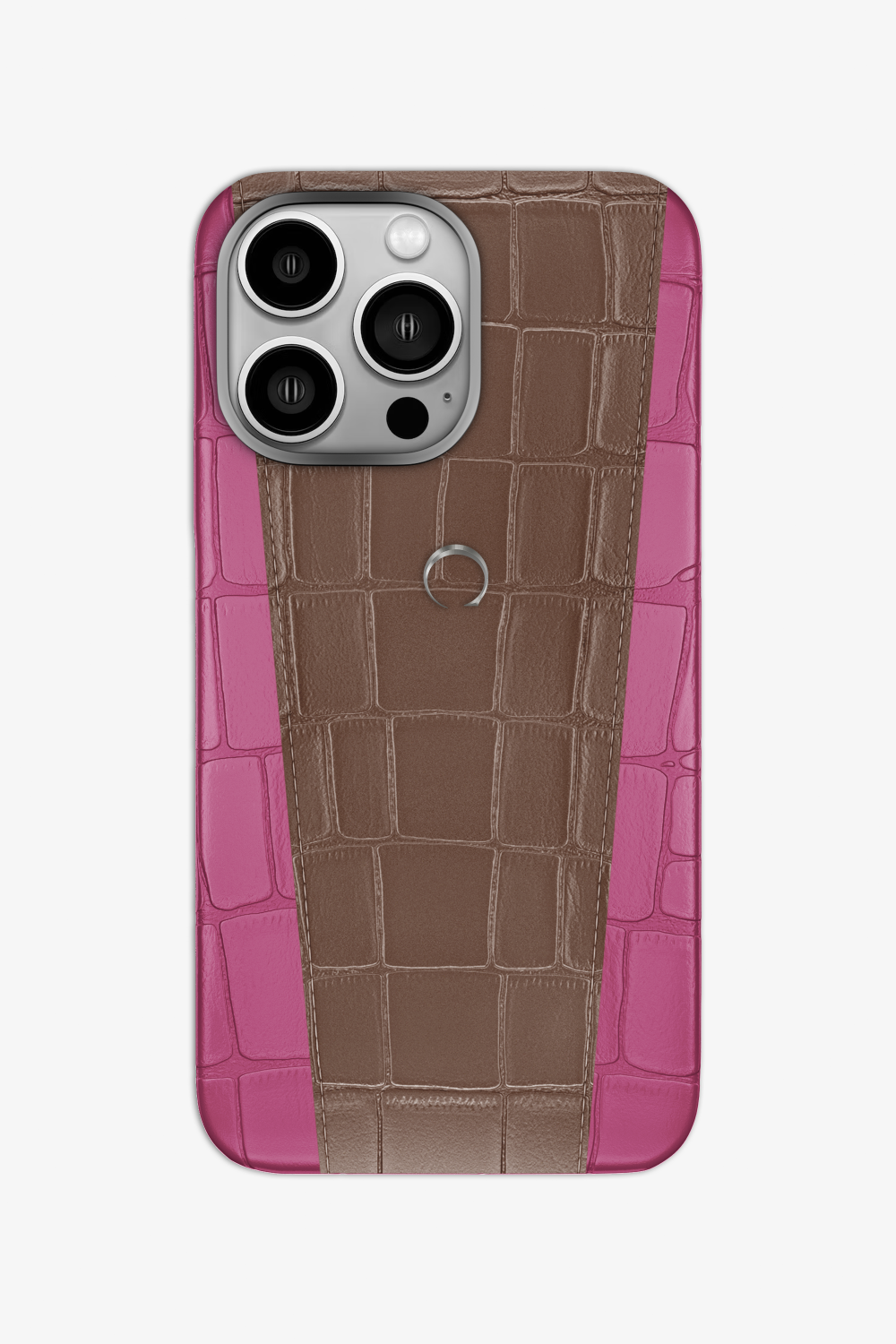 Two-tone Alligator Case for iPhone 16 Pro - Pink Fuchsia / Cocoa - zollofrance