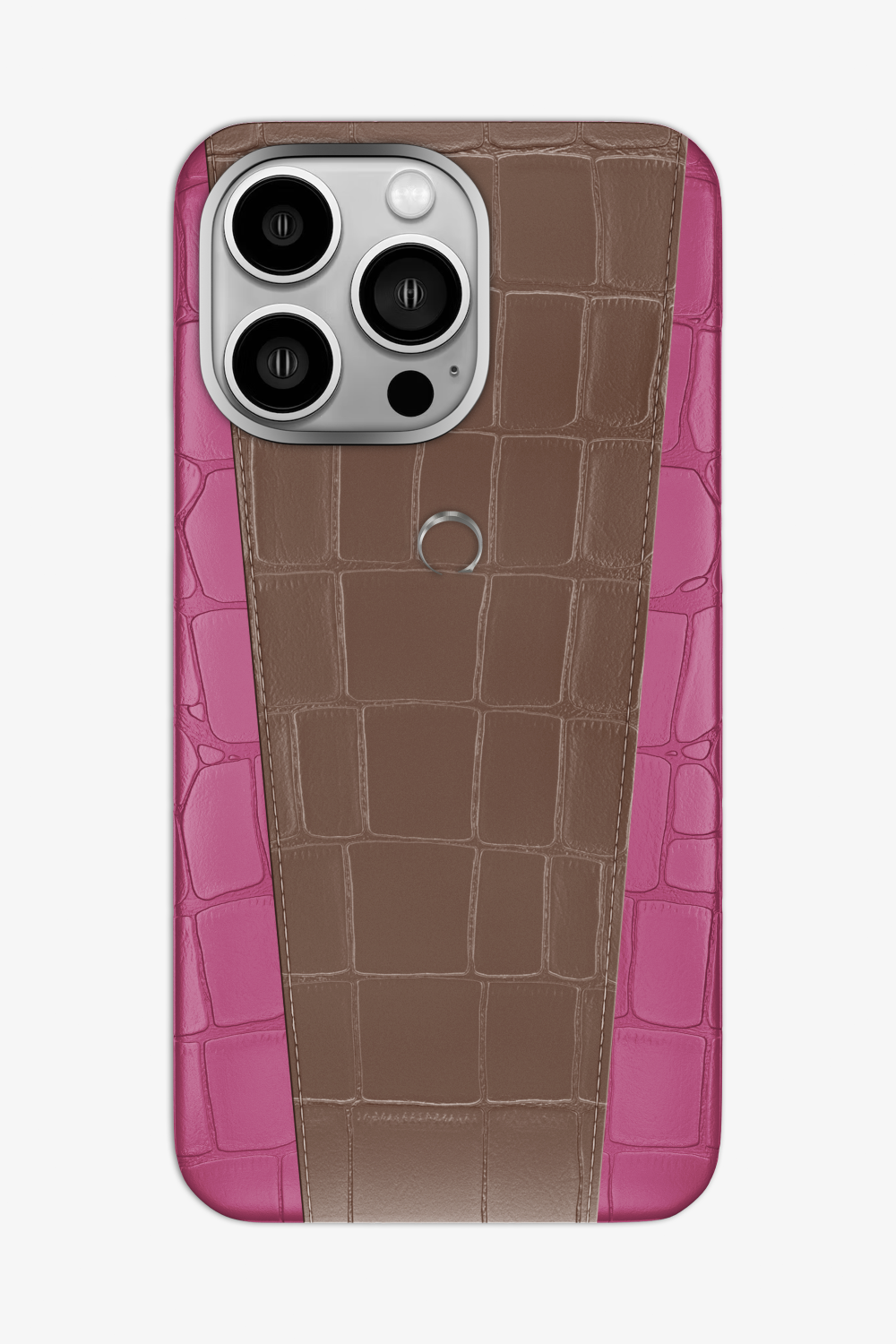 Two-tone Alligator Case for iPhone 16 Pro Max - Pink Fuchsia / Cocoa - zollofrance