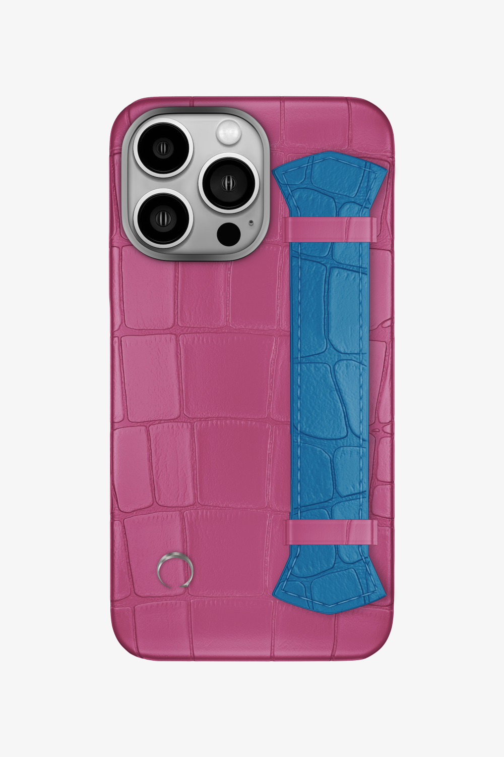 Majestic Alligator Strap Case for iPhone 16 Pro - Pink Fuchsia / Blue Lagoon - zollofrance