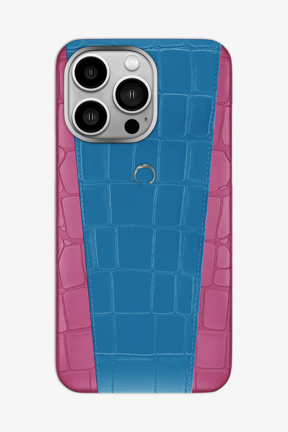 Two-tone Alligator Case for iPhone 16 Pro Max - Pink Fuchsia / Blue Lagoon - zollofrance