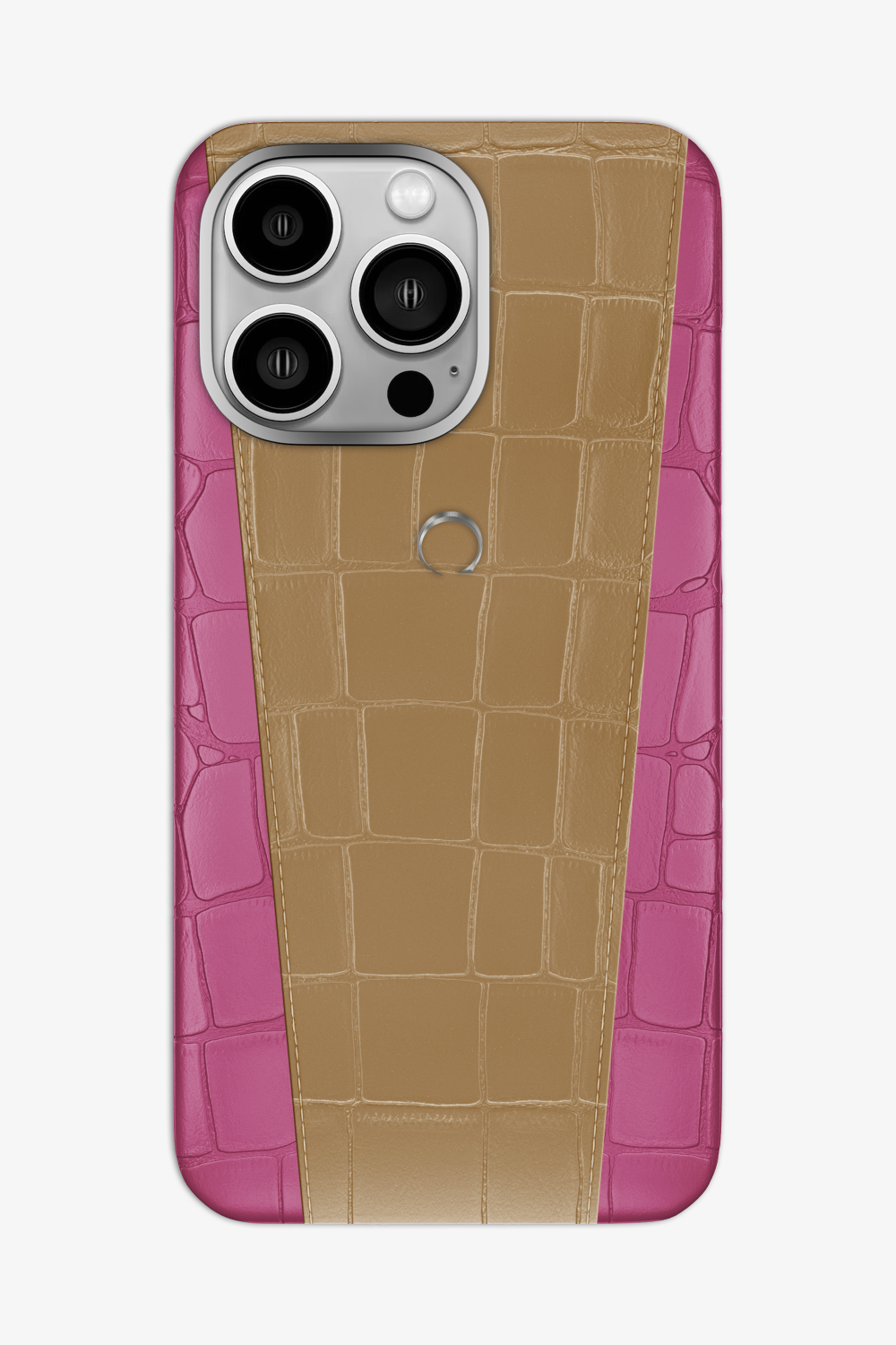 Two-tone Alligator Case for iPhone 16 Pro Max - Pink Fuchsia / Latte - zollofrance