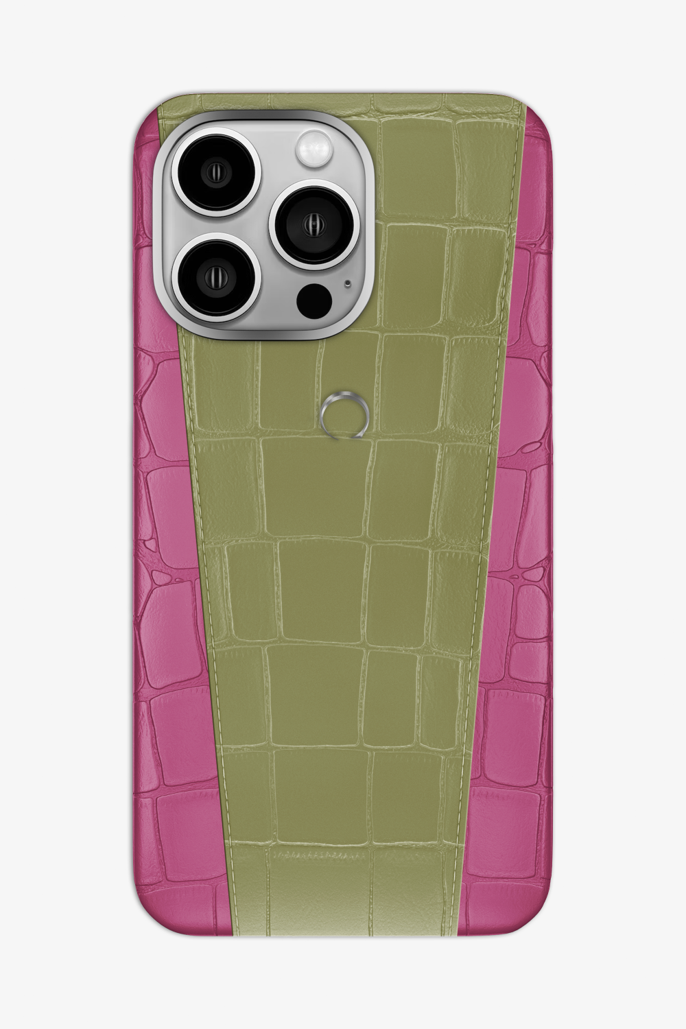 Two-tone Alligator Case for iPhone 16 Pro Max - Pink Fuchsia / Khaki - zollofrance