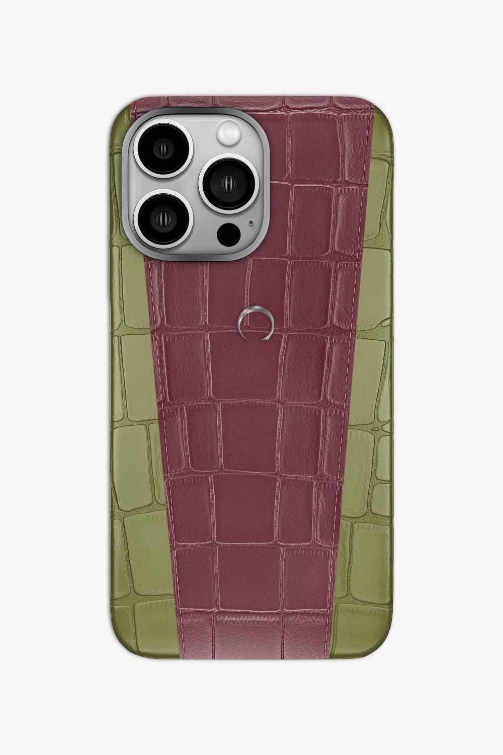 Two-tone Alligator Case for iPhone 16 Pro - Khaki / Burgundy - zollofrance