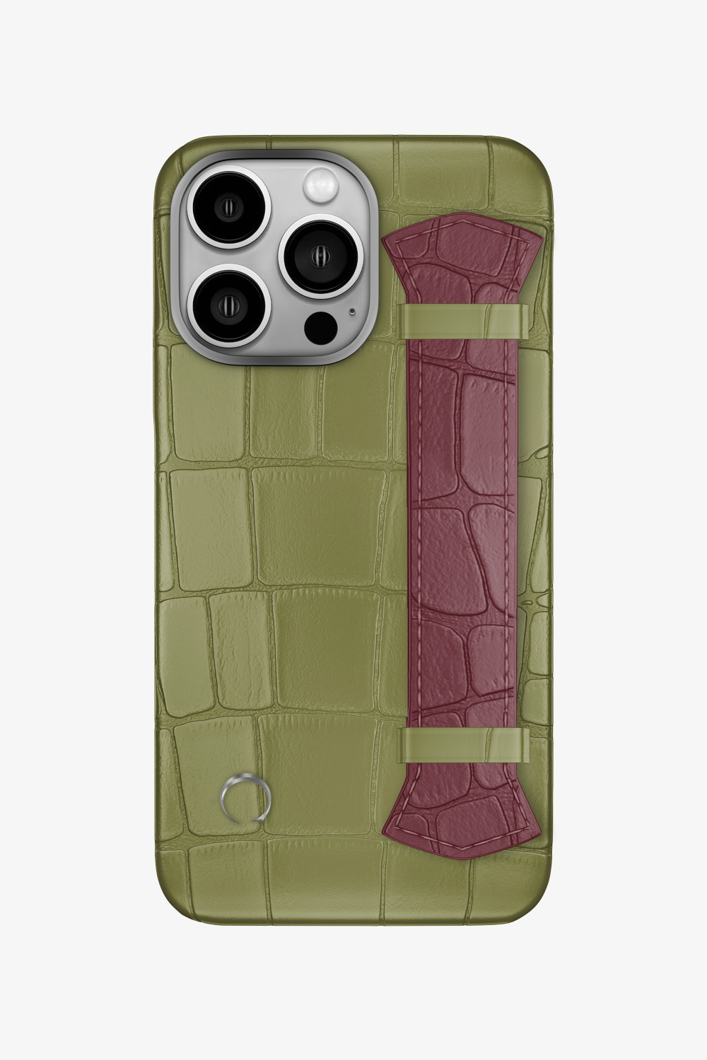 Majestic Alligator Strap Case for iPhone 16 Pro - Khaki / Burgundy - zollofrance