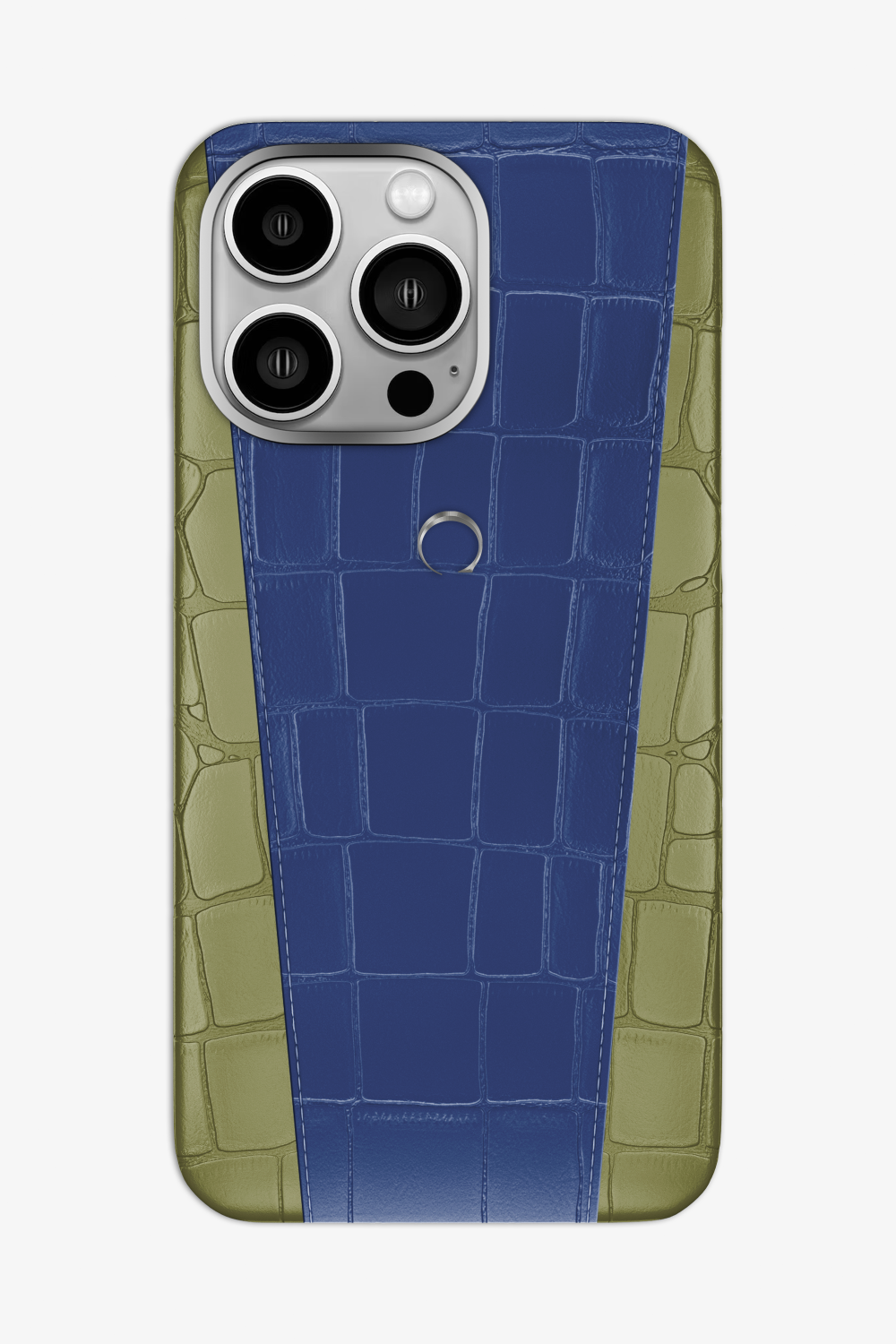 Two-tone Alligator Case for iPhone 16 Pro Max - Khaki / Navy Blue - zollofrance