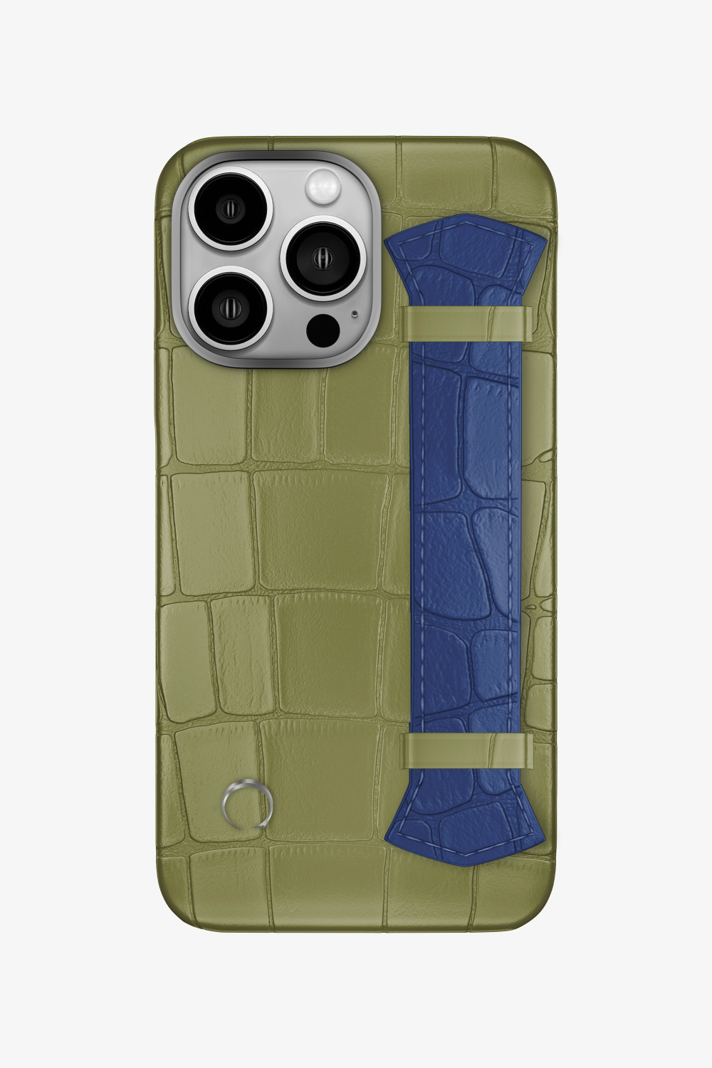 Majestic Alligator Strap Case for iPhone 16 Pro - Khaki / Navy Blue - zollofrance