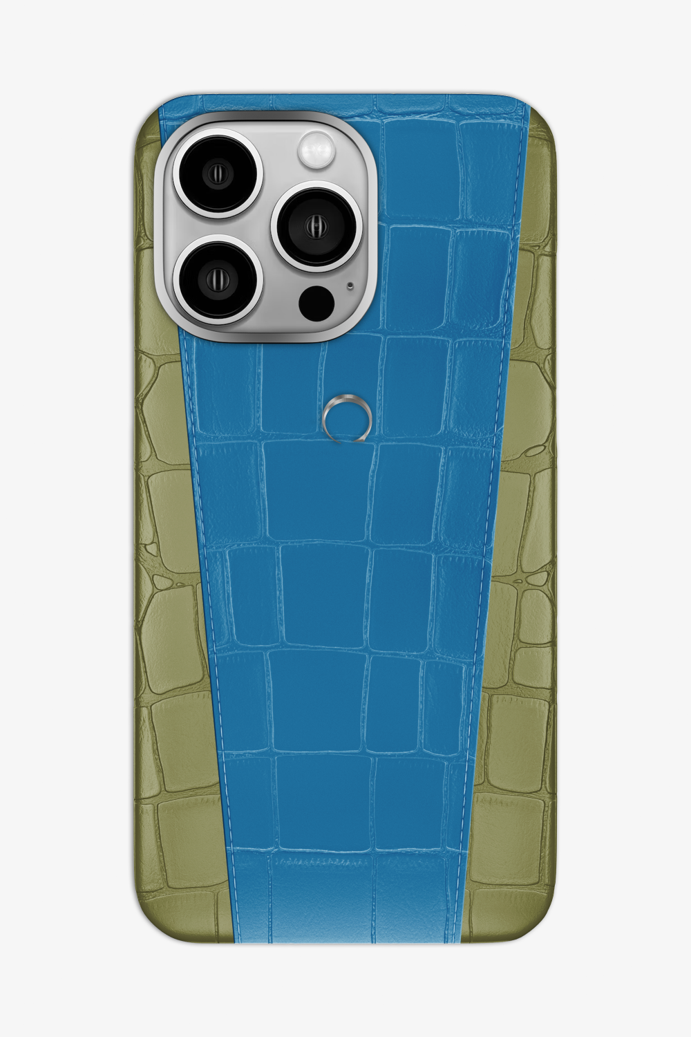 Two-tone Alligator Case for iPhone 16 Pro Max - Khaki / Blue Lagoon - zollofrance