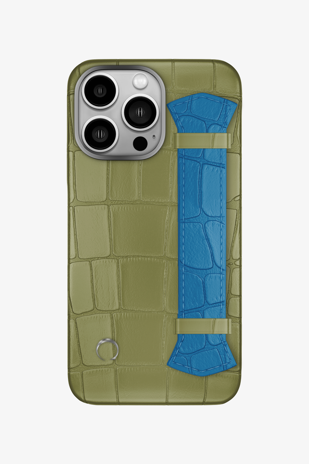 Majestic Alligator Strap Case for iPhone 16 Pro - Khaki / Blue Lagoon - zollofrance