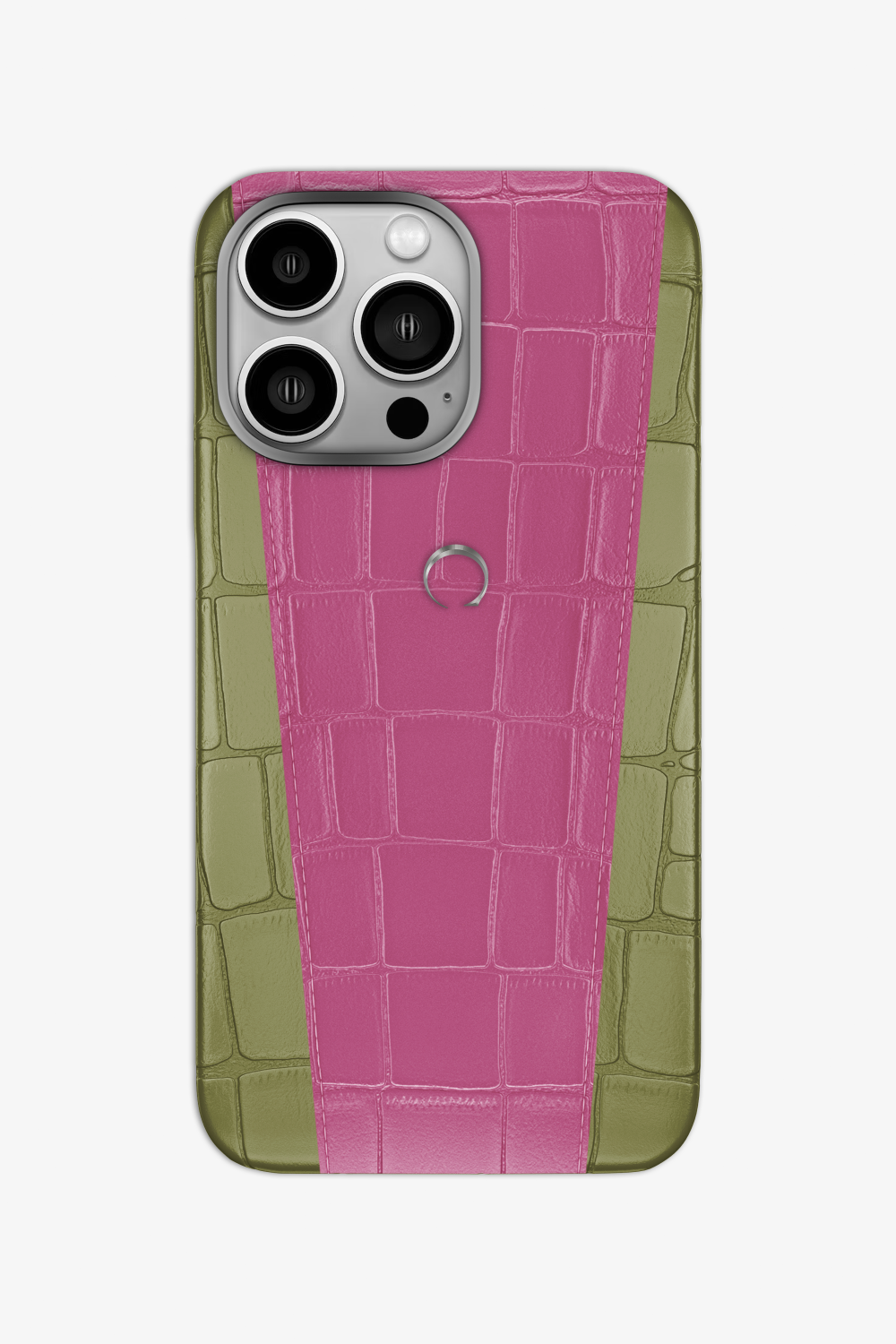 Two-tone Alligator Case for iPhone 16 Pro - Khaki / Pink Fuchsia - zollofrance