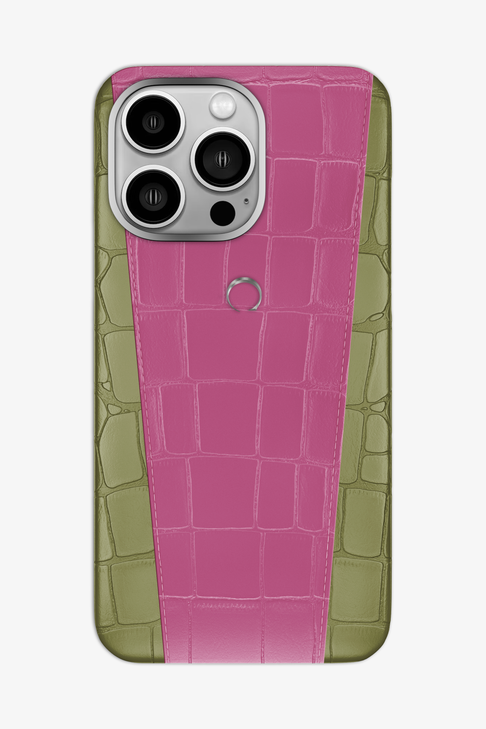 Two-tone Alligator Case for iPhone 16 Pro Max - Khaki / Pink Fuchsia - zollofrance