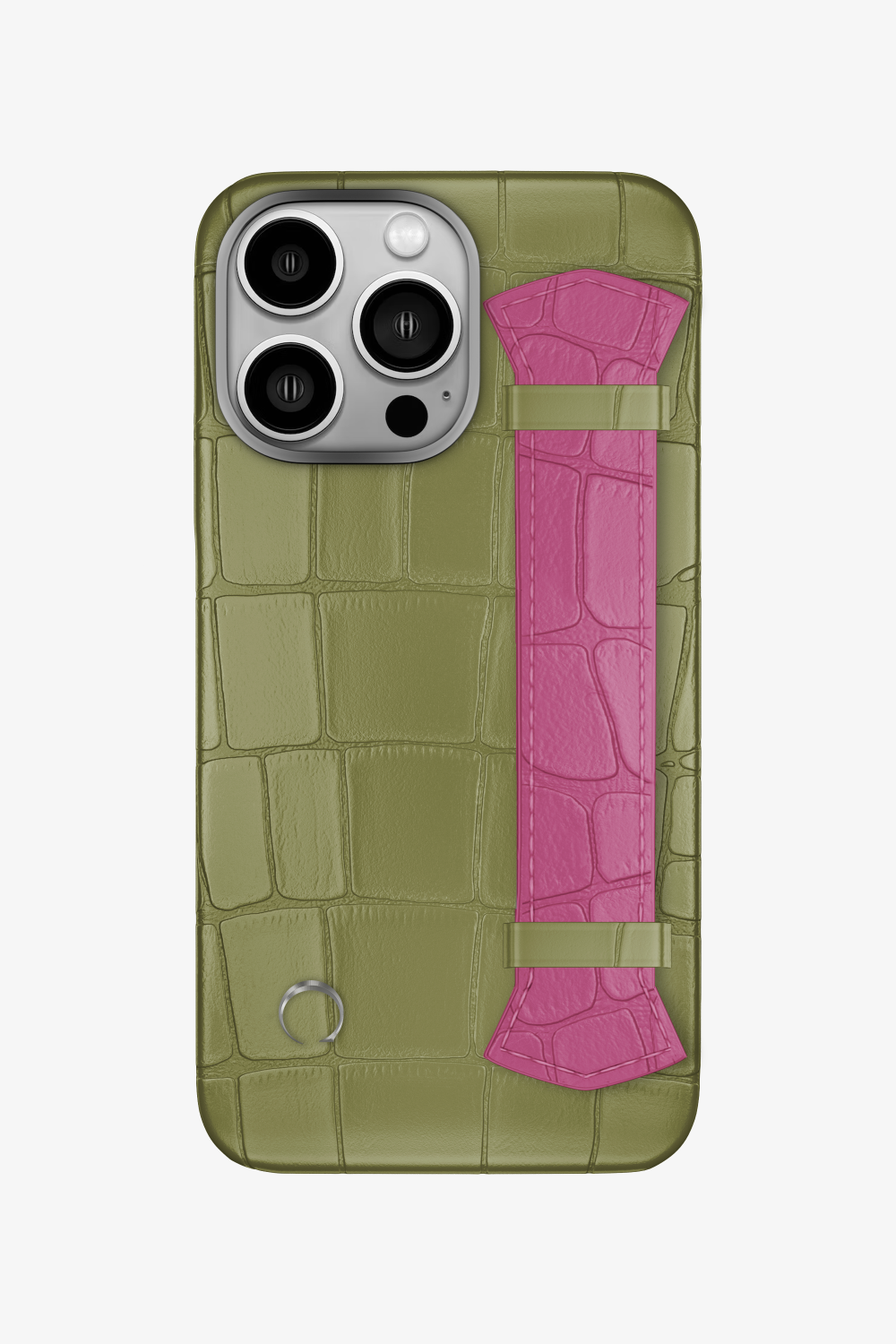 Majestic Alligator Strap Case for iPhone 16 Pro - Khaki / Pink Fuchsia - zollofrance