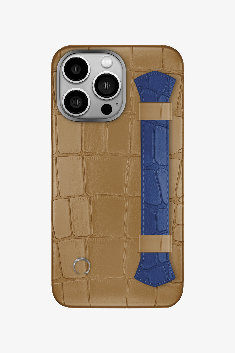 Double Headed Alligator Strap Case for iPhone 16 Pro - Latte / Navy Blue - zollofrance