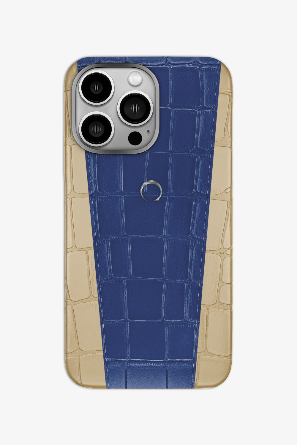 Two-tone Alligator Case for iPhone 16 Pro - Vanilla / Navy Blue - zollofrance