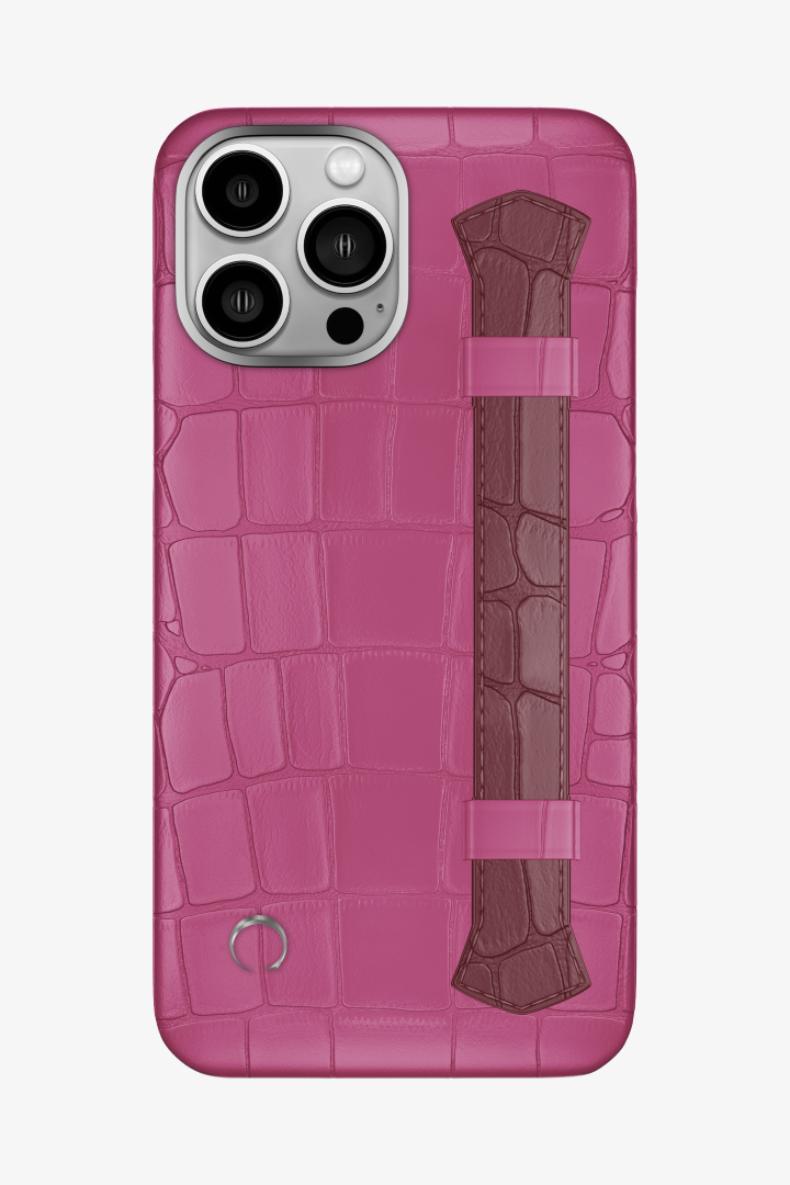 Double Headed Alligator Strap Case for iPhone 16 Pro Max - Pink Fuchsia / Burgundy - zollofrance