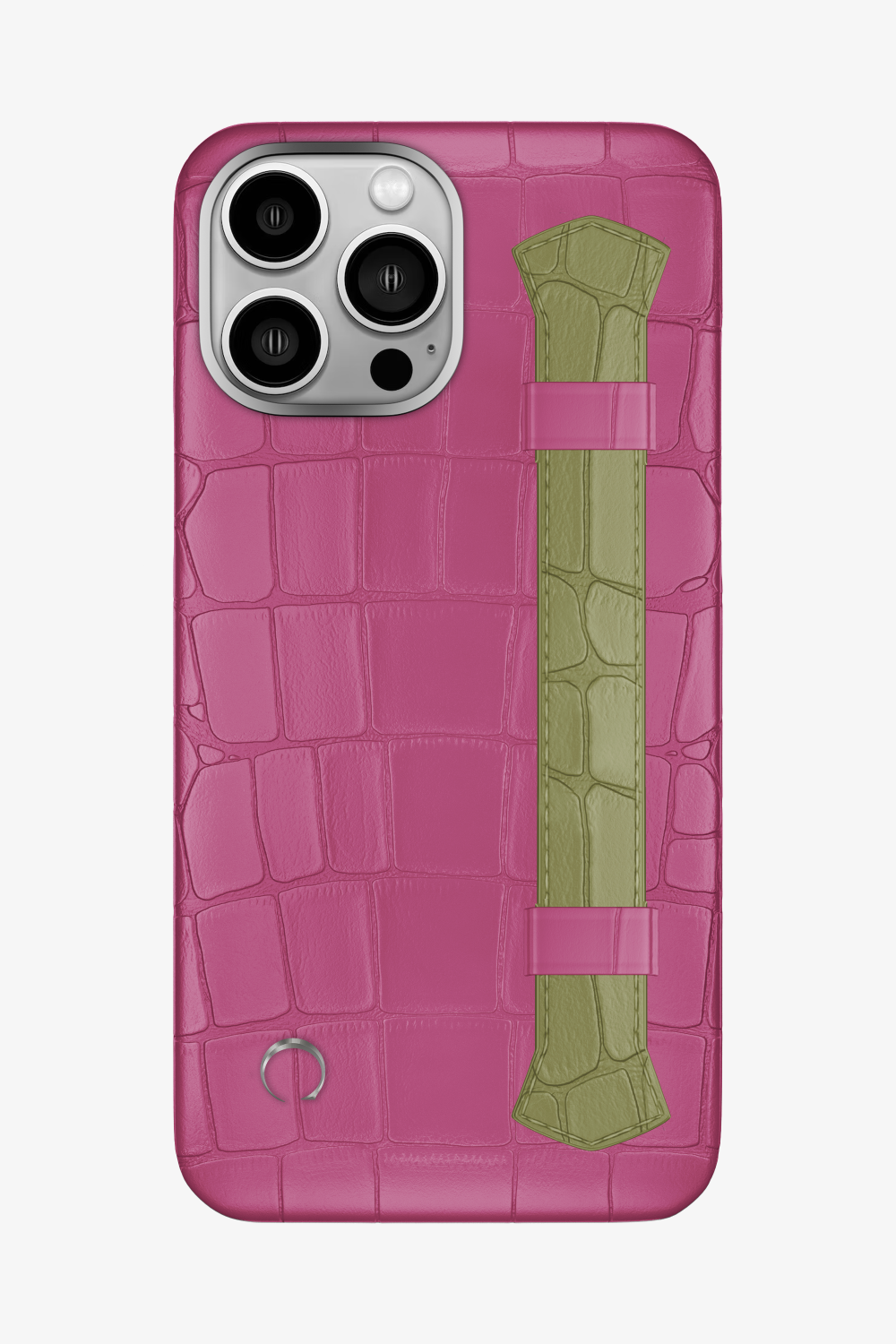 Double Headed Alligator Strap Case for iPhone 16 Pro Max - Pink Fuchsia / Khaki - zollofrance