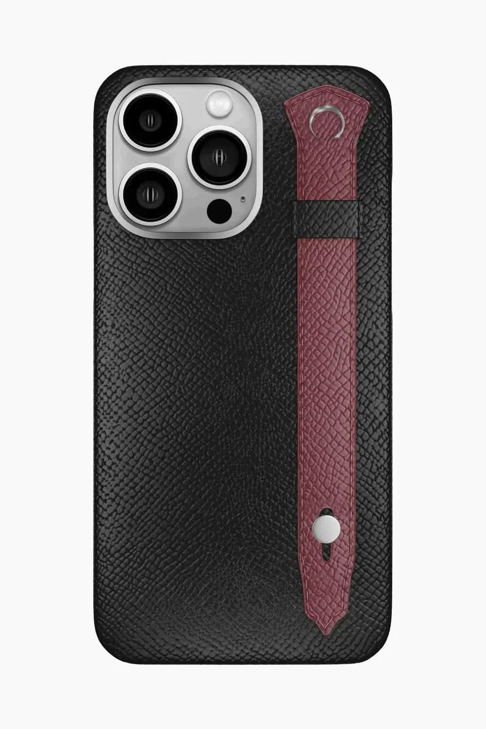 Calfskin Strap Case for iPhone 16 Pro Max - Black / Burgundy - zollofrance