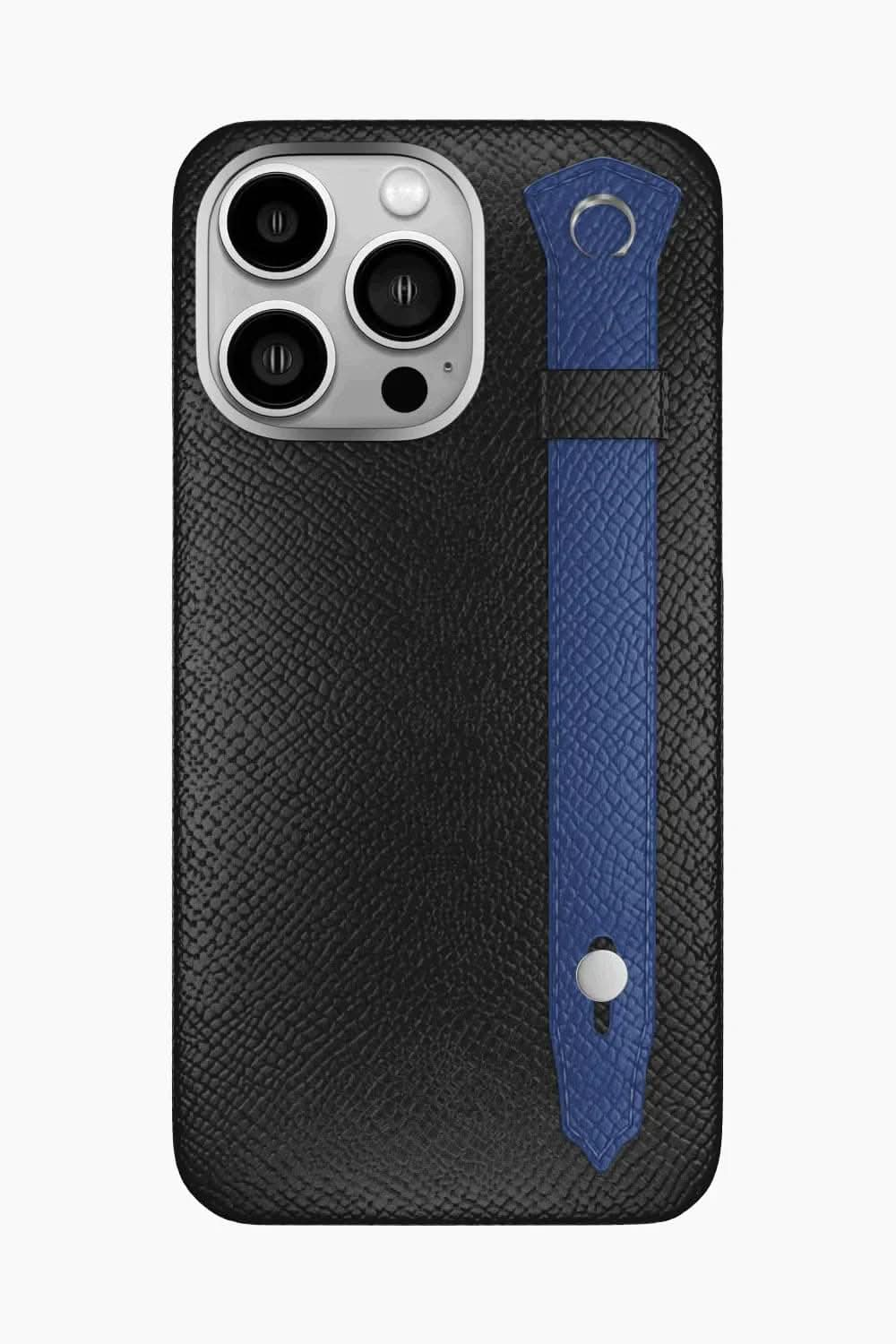 Calfskin Strap Case for iPhone 16 Pro Max - Black / Navy Blue - zollofrance