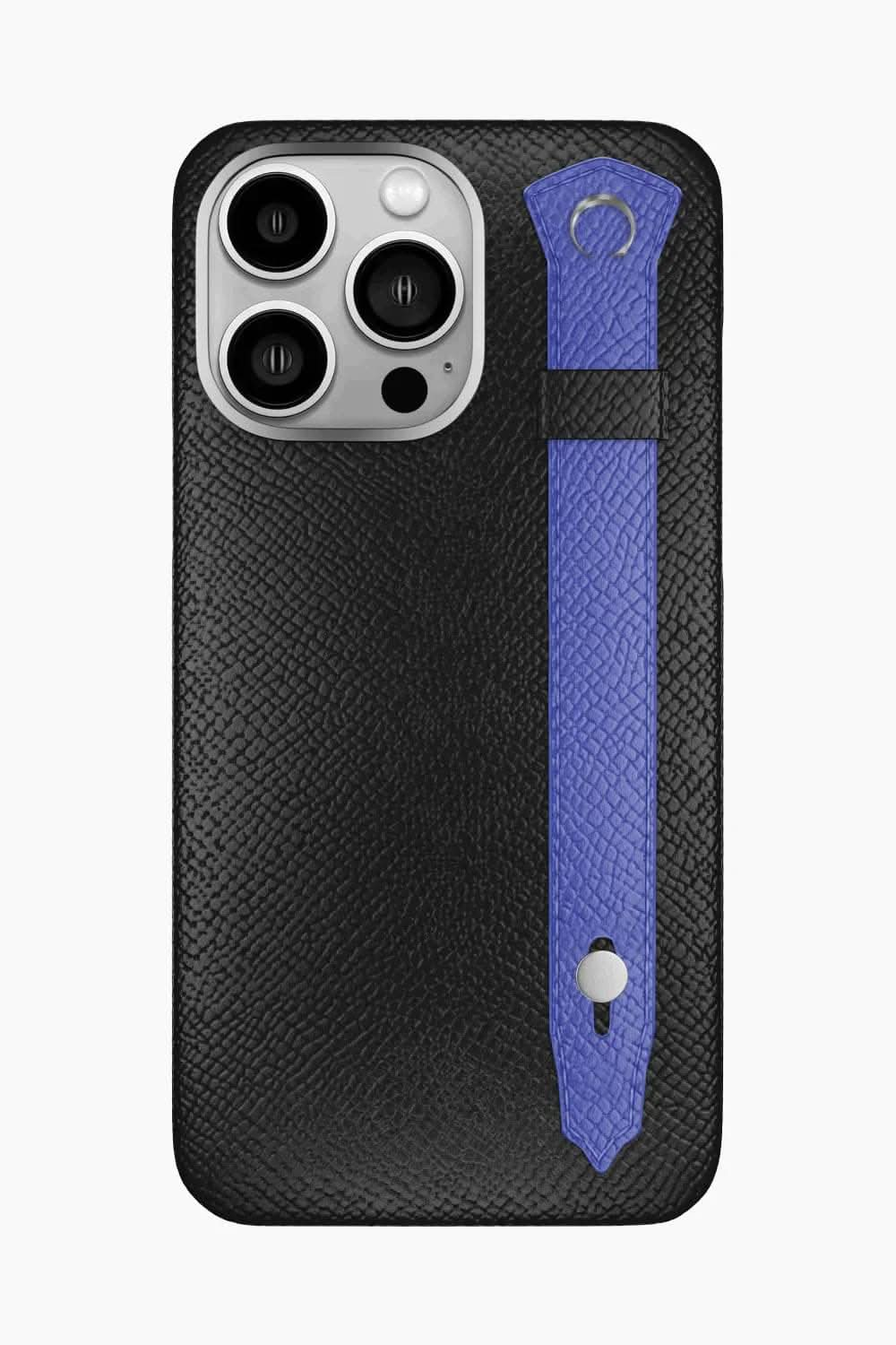 Calfskin Strap Case for iPhone 16 Pro Max - Black / Blue Ciel - zollofrance