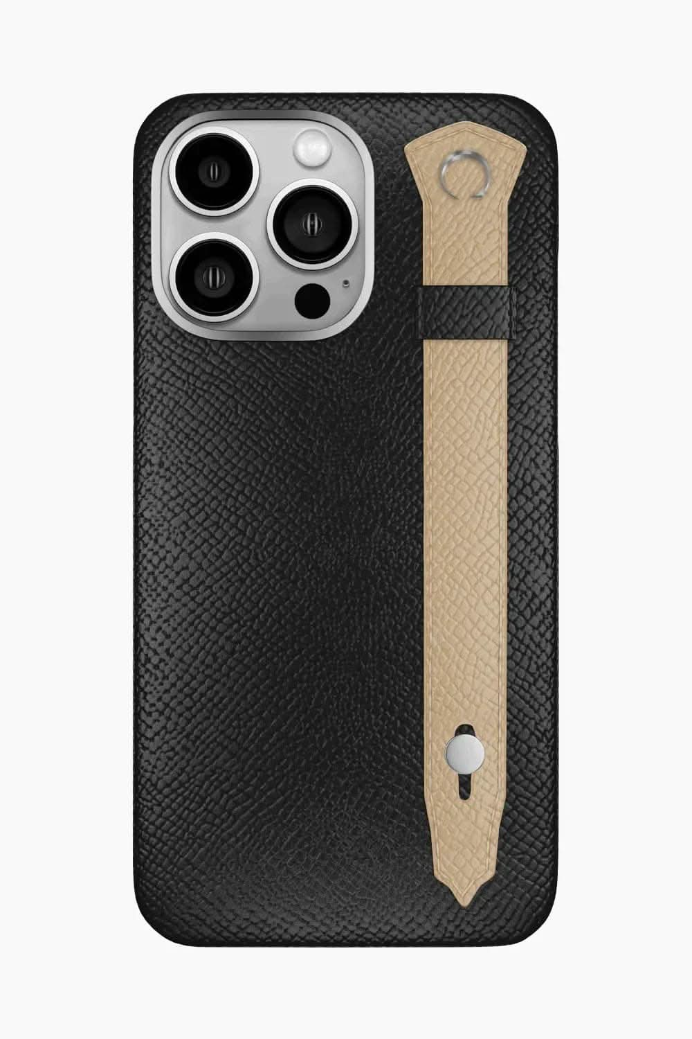 Calfskin Strap Case for iPhone 16 Pro Max - Black / Latte - zollofrance