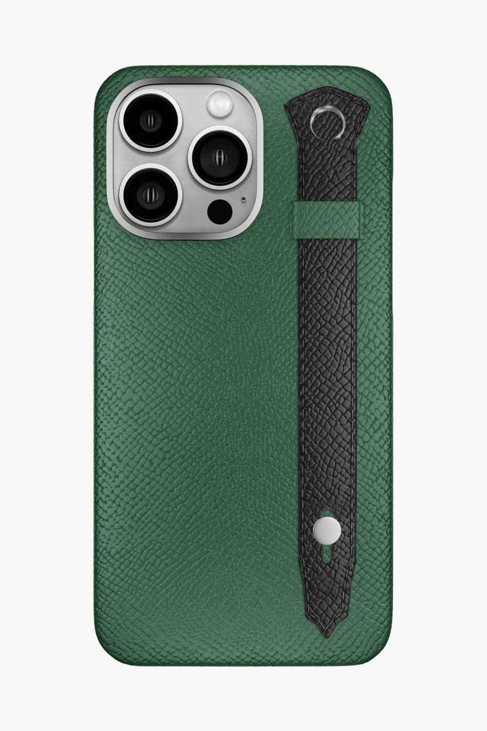 Calfskin Strap Case for iPhone 16 Pro Max - Green Sapin / Black - zollofrance