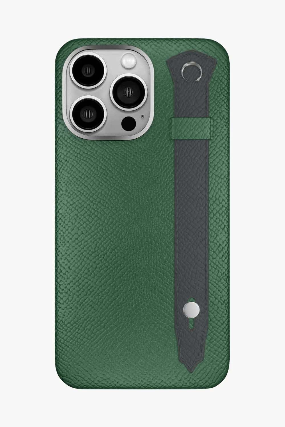 Calfskin Strap Case for iPhone 16 Pro Max - Green Sapin / Grey Anthracite - zollofrance