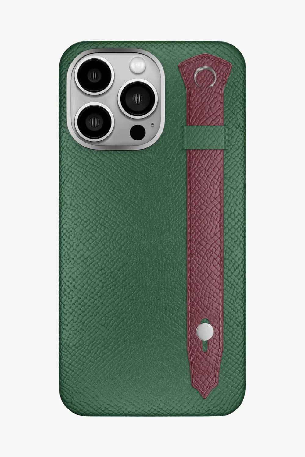 Calfskin Strap Case for iPhone 16 Pro Max - Green Sapin / Burgundy - zollofrance