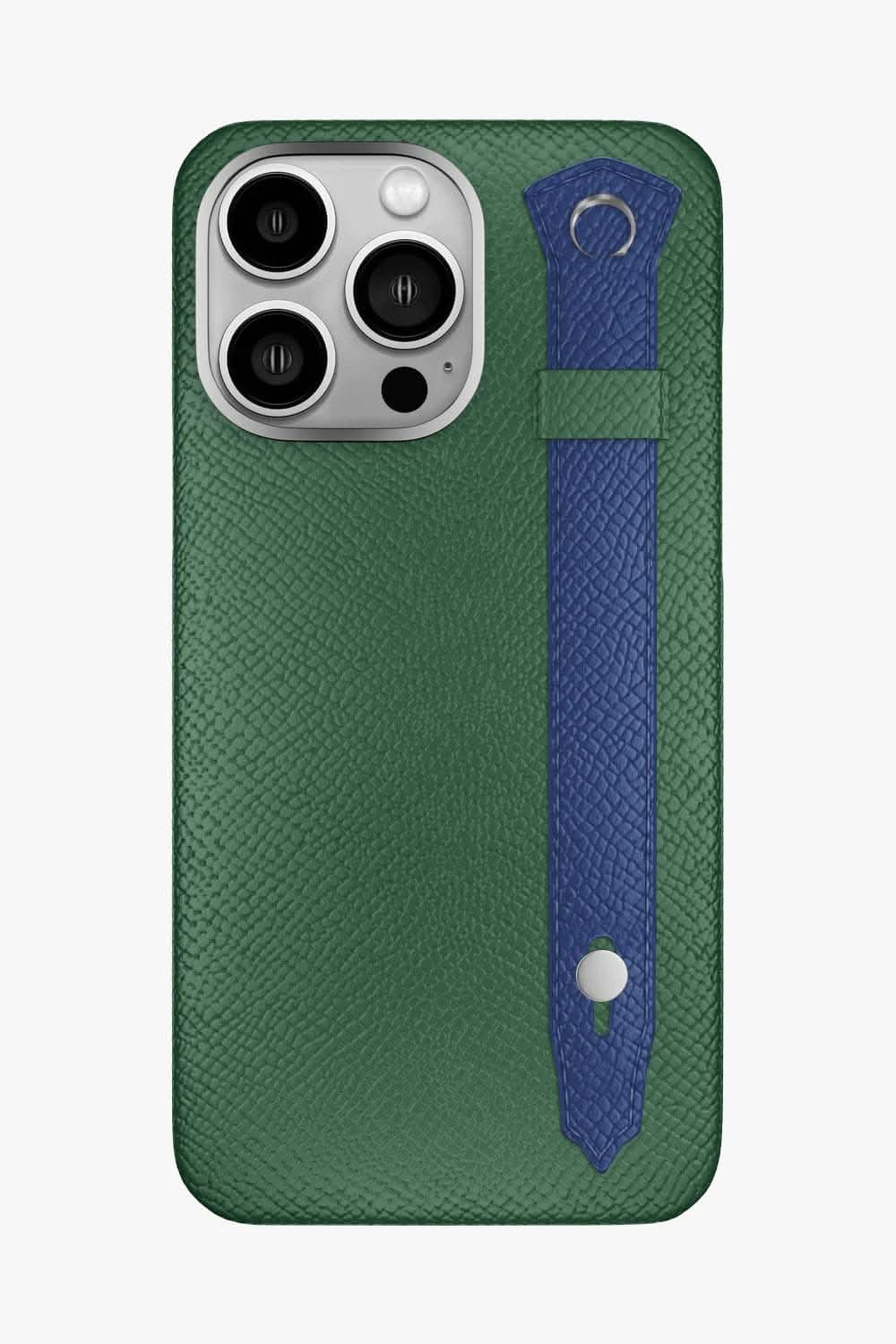 Calfskin Strap Case for iPhone 16 Pro Max - Green Sapin / Navy Blue - zollofrance