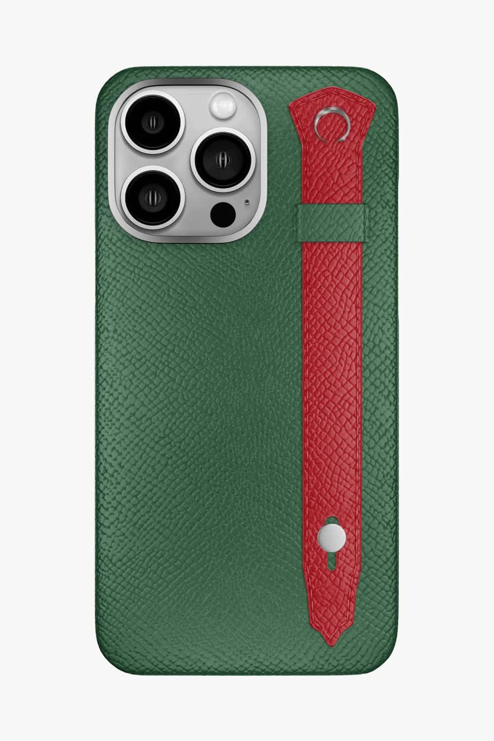 Calfskin Strap Case for iPhone 16 Pro Max - Green Sapin / Red - zollofrance