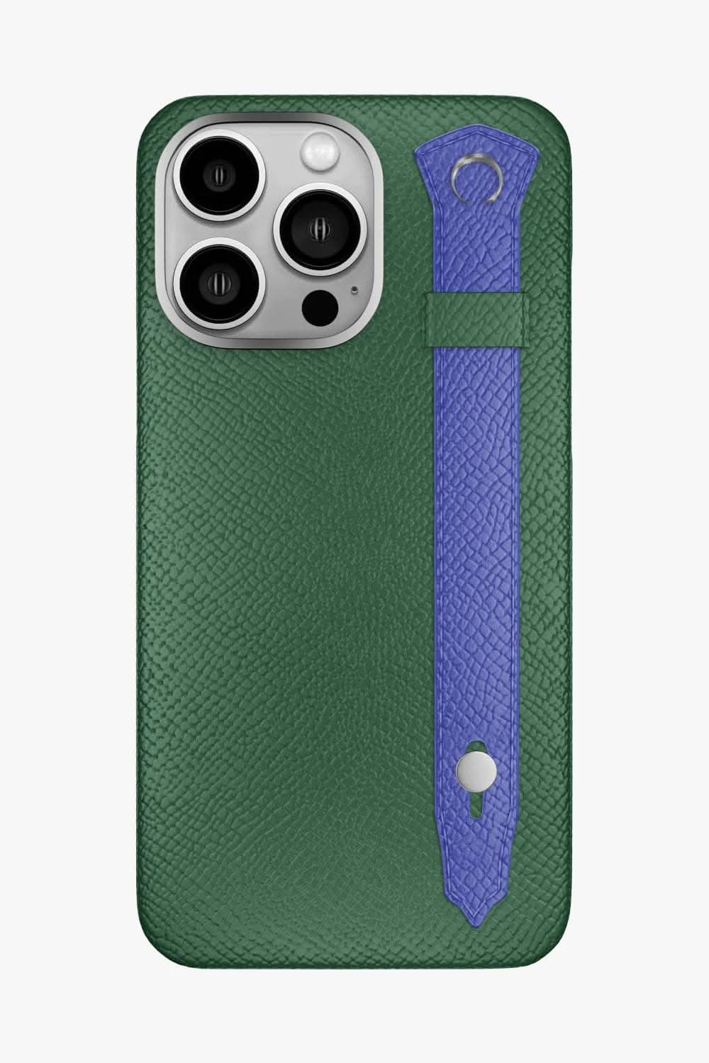 Calfskin Strap Case for iPhone 16 Pro Max - Green Sapin / Blue Ciel - zollofrance