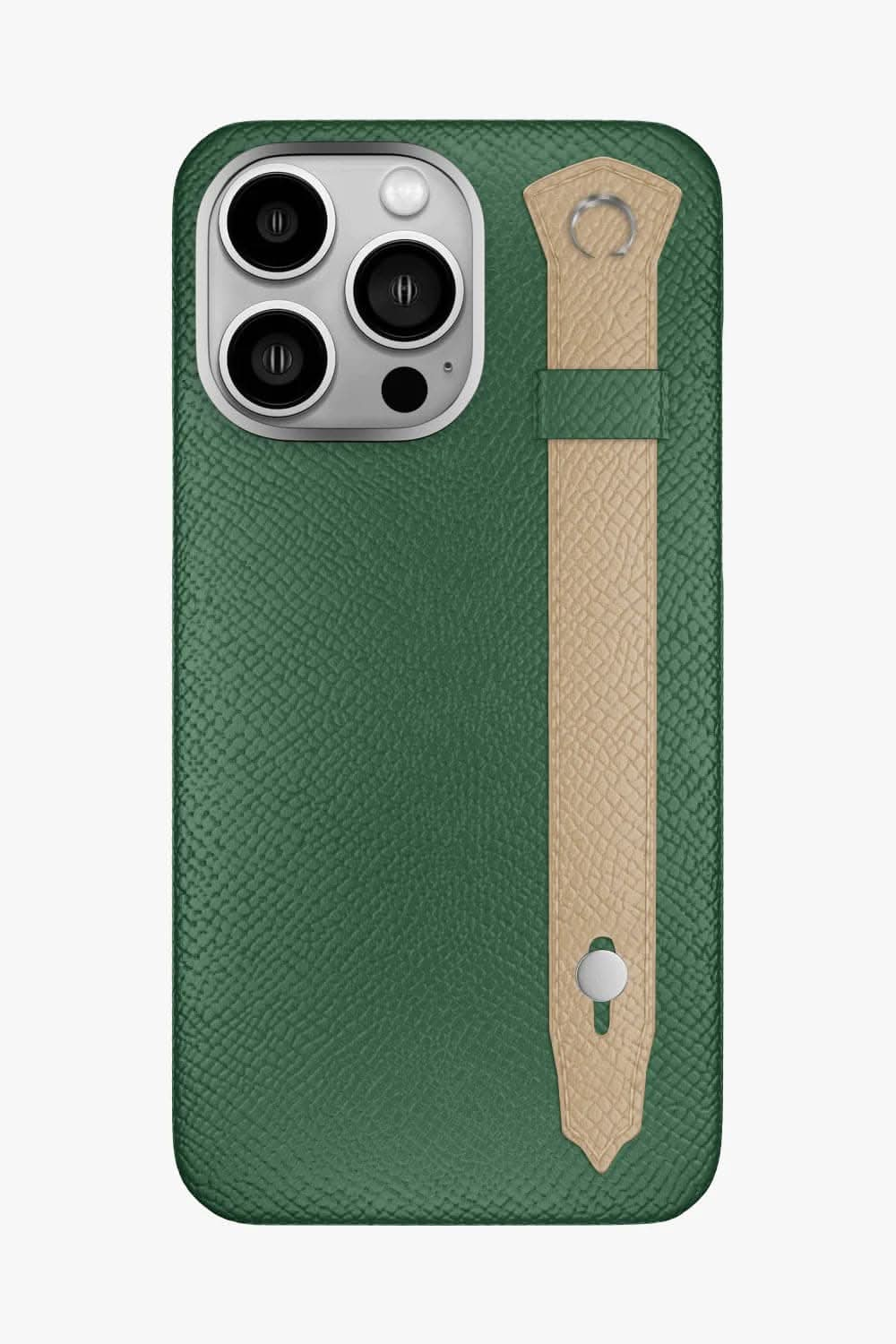 Calfskin Strap Case for iPhone 16 Pro Max - Green Sapin / Latte - zollofrance