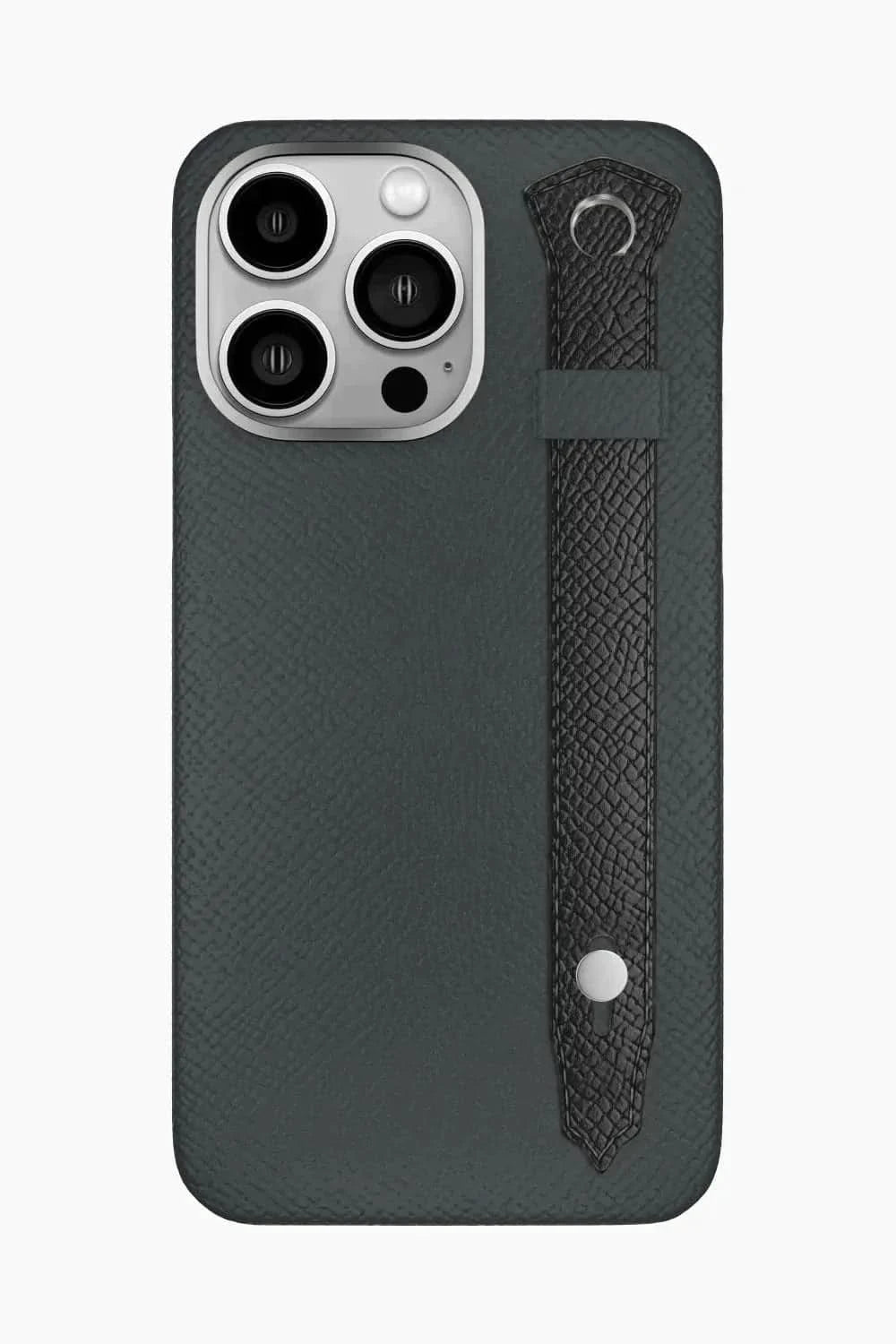 Calfskin Strap Case for iPhone 16 Pro Max - Grey Anthracite / Black - zollofrance