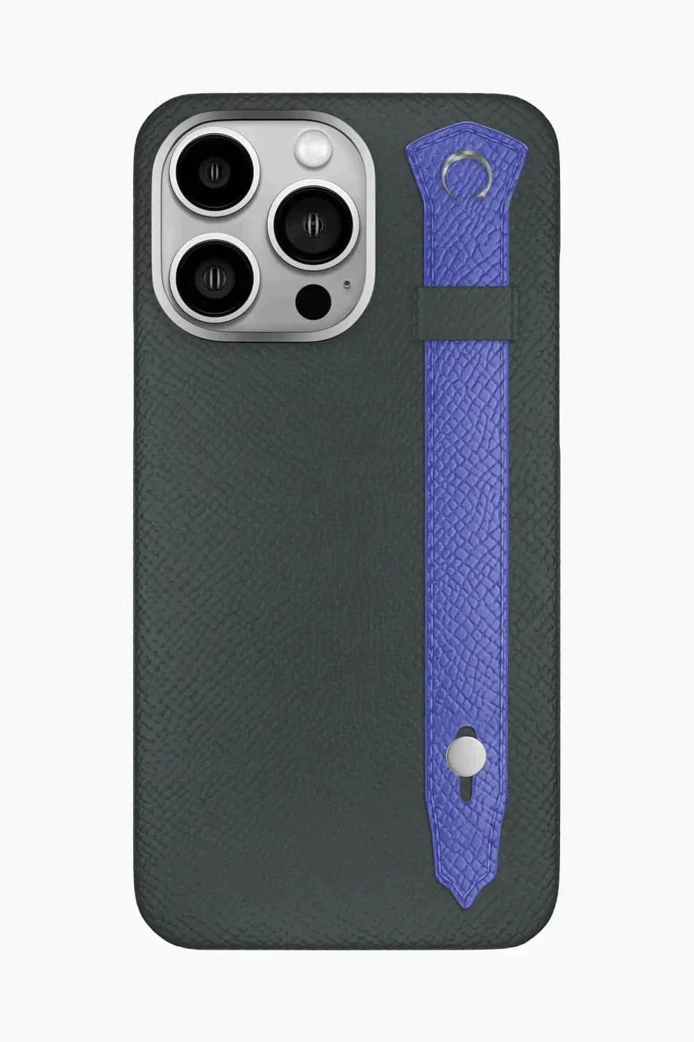 Calfskin Strap Case for iPhone 16 Pro Max - Grey Anthracite / Blue Ciel - zollofrance