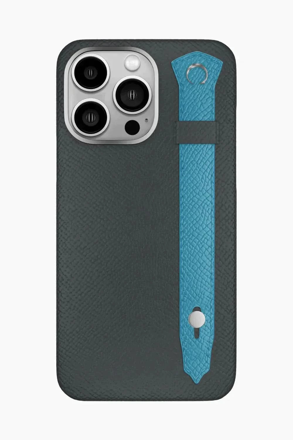 Calfskin Strap Case for iPhone 16 Pro Max - Grey Anthracite / Blue Teal - zollofrance