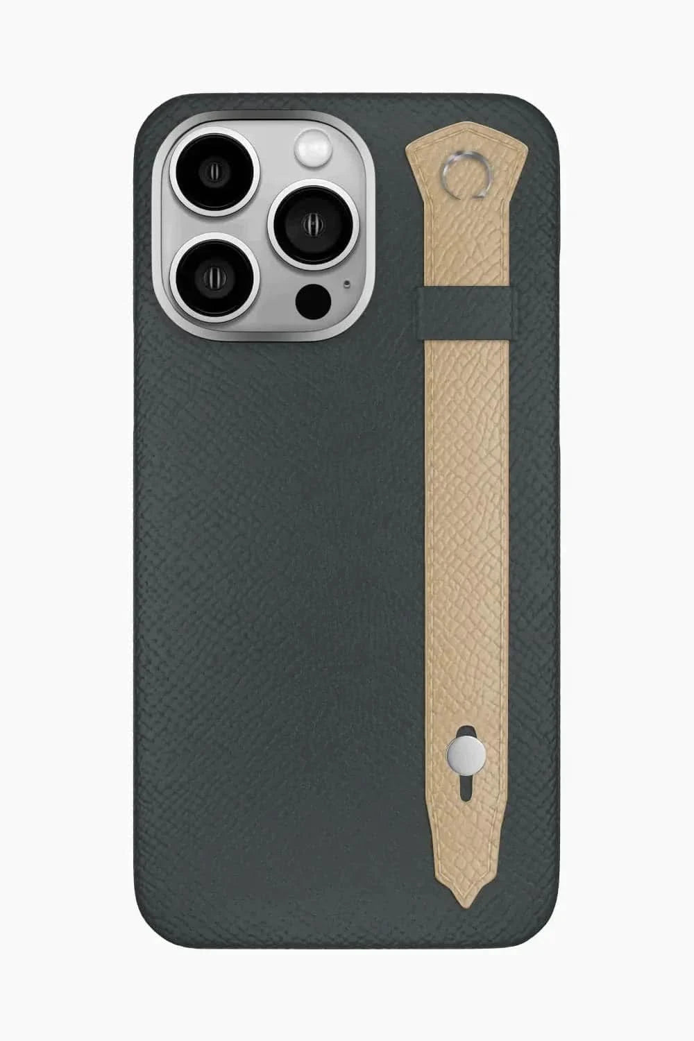 Calfskin Strap Case for iPhone 16 Pro Max - Grey Anthracite / Latte - zollofrance