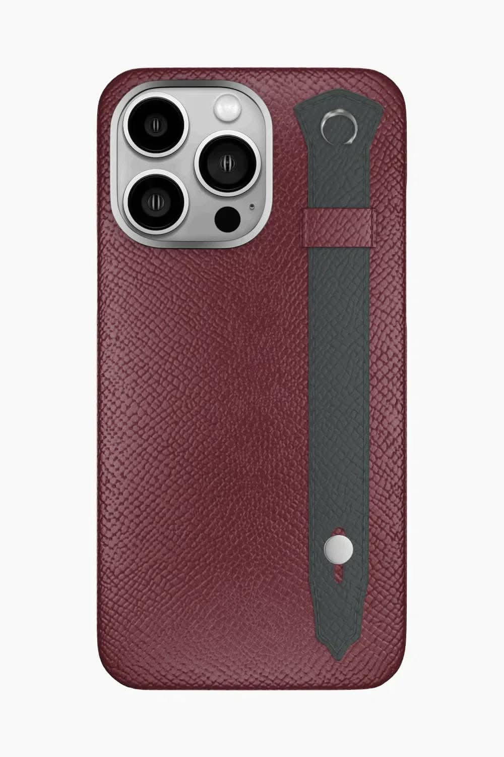 Calfskin Strap Case for iPhone 16 Pro Max - Burgundy / Grey Anthracite - zollofrance