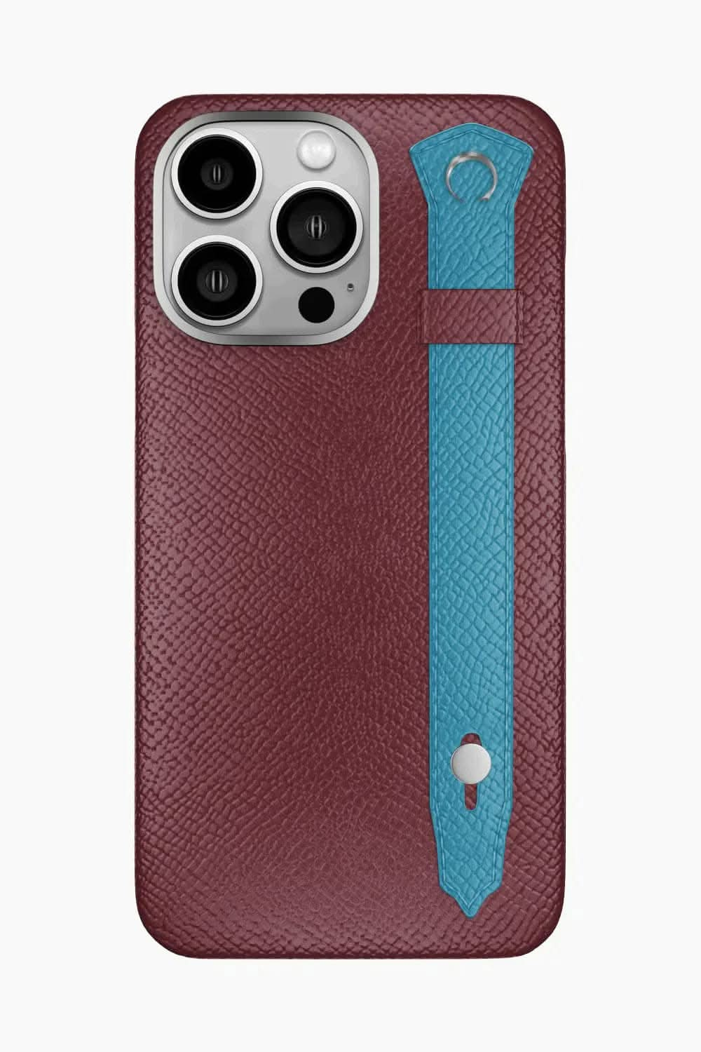 Calfskin Strap Case for iPhone 16 Pro Max - Burgundy / Blue Teal - zollofrance