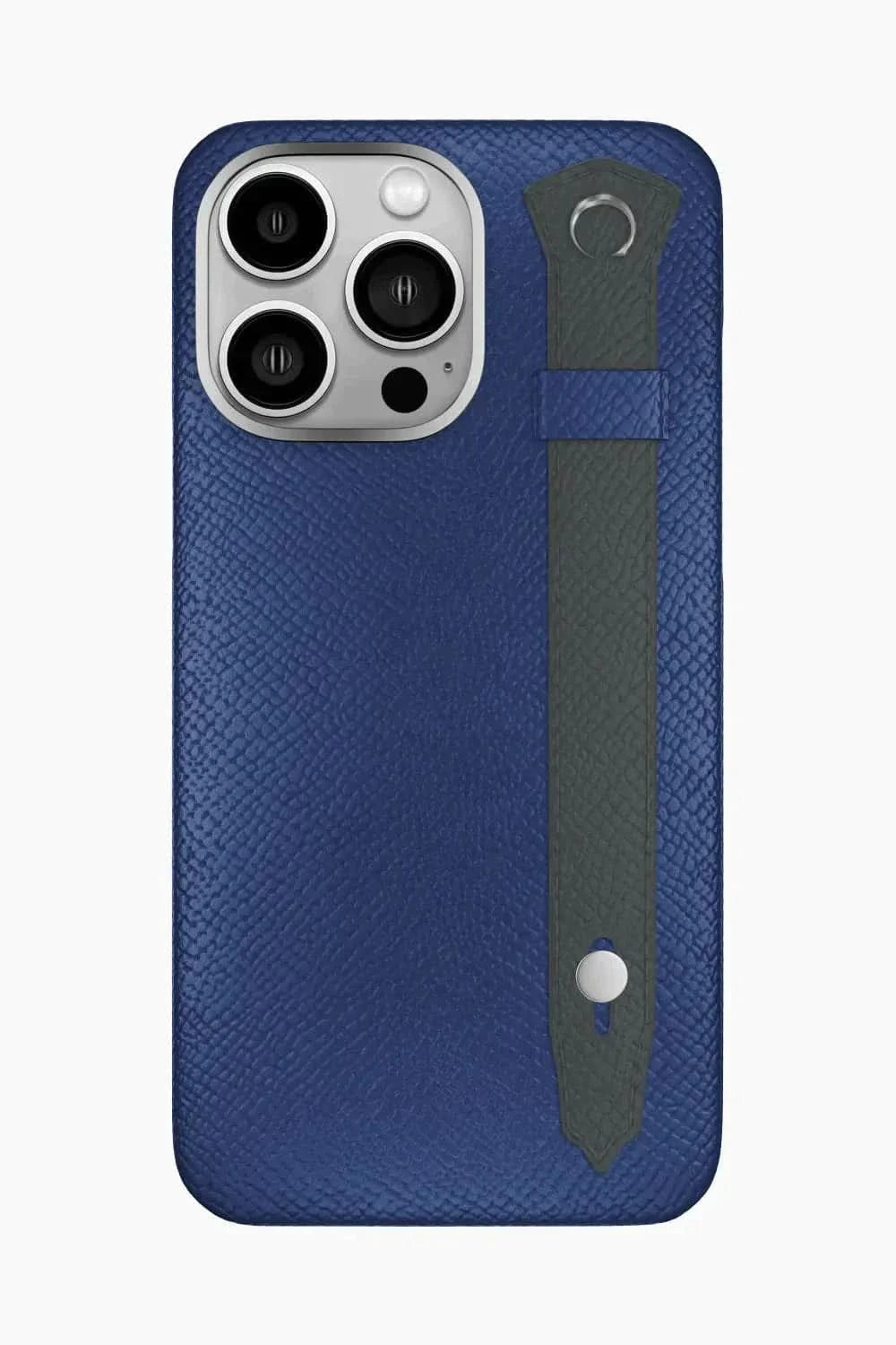 Calfskin Strap Case for iPhone 16 Pro Max - Navy Blue / Grey Anthracite - zollofrance