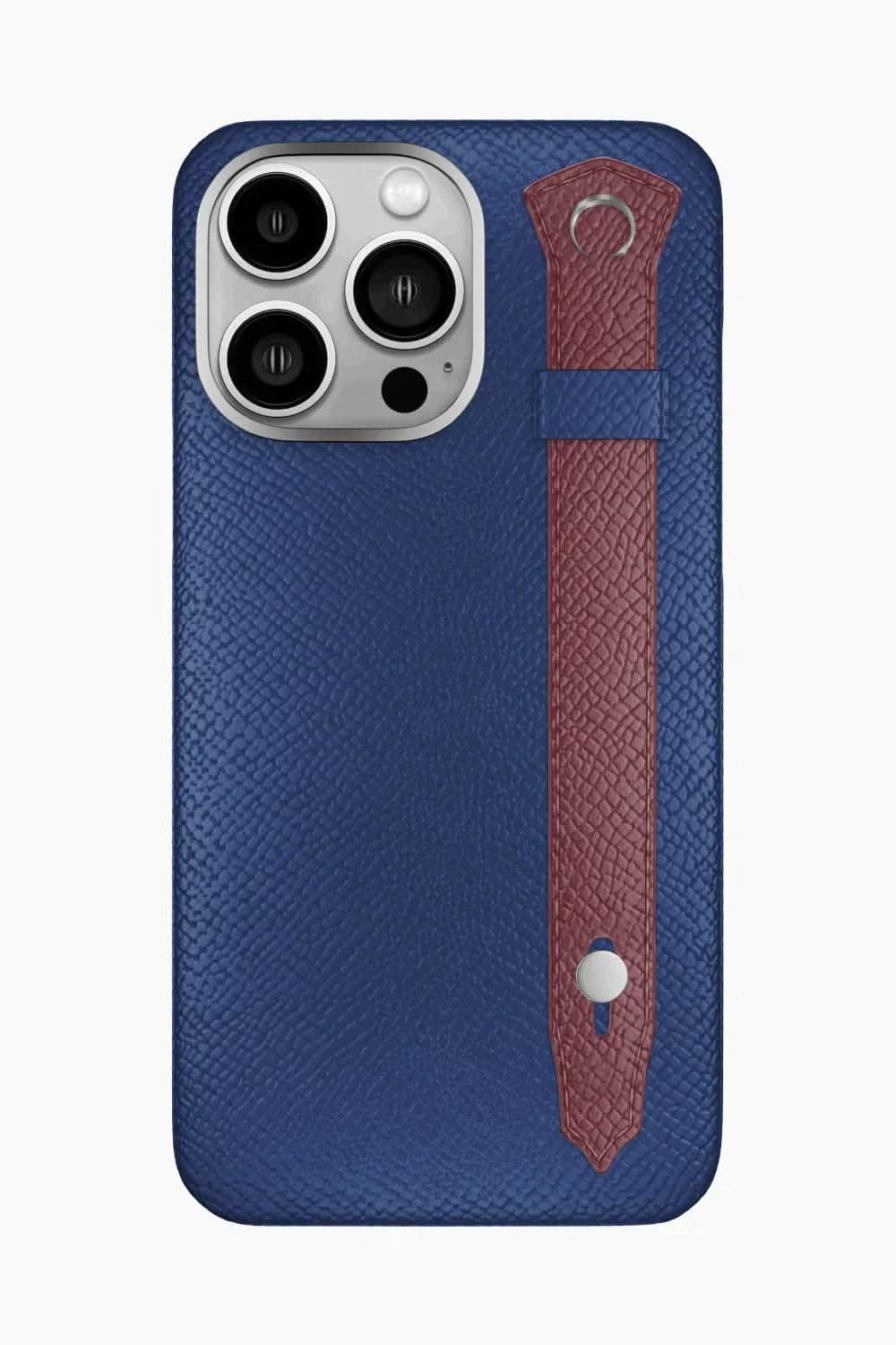 Calfskin Strap Case for iPhone 16 Pro Max - Navy Blue / Burgundy - zollofrance