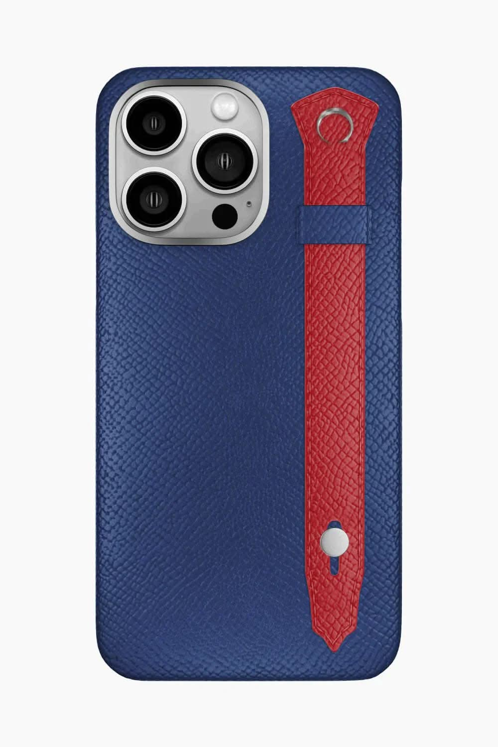 Calfskin Strap Case for iPhone 16 Pro Max - Navy Blue / Red - zollofrance