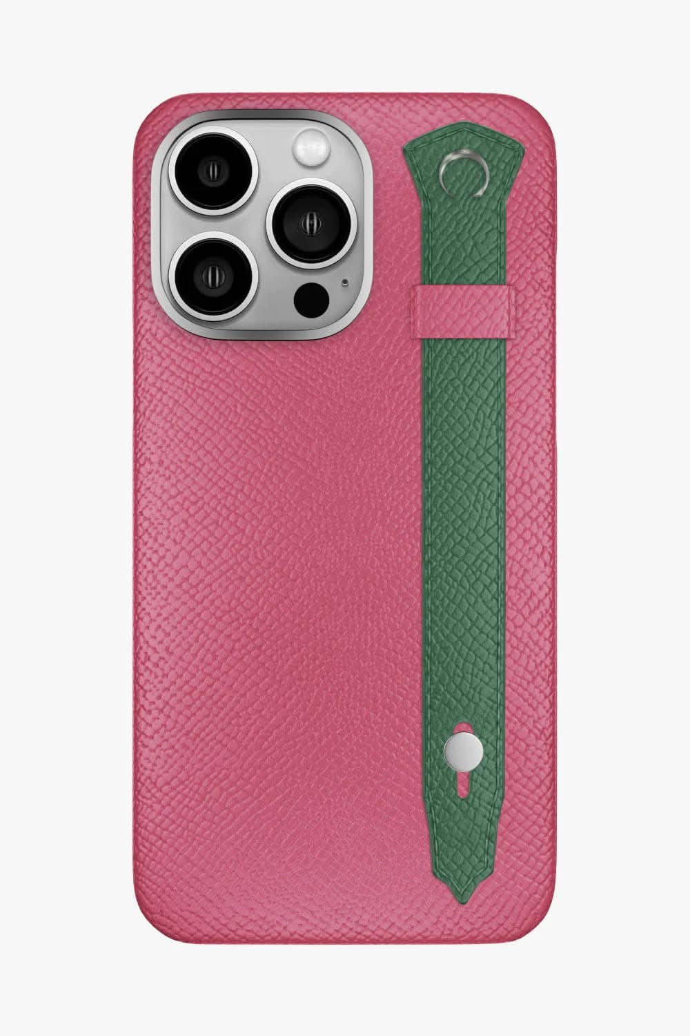 Calfskin Strap Case for iPhone 16 Pro Max - Pink / Green Sapin - zollofrance