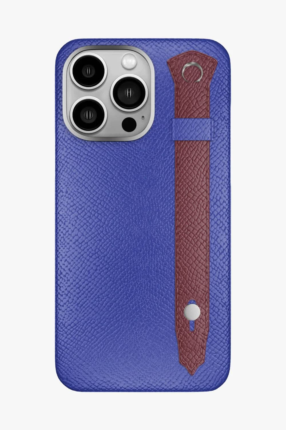 Calfskin Strap Case for iPhone 16 Pro Max - Blue Ciel / Burgundy - zollofrance