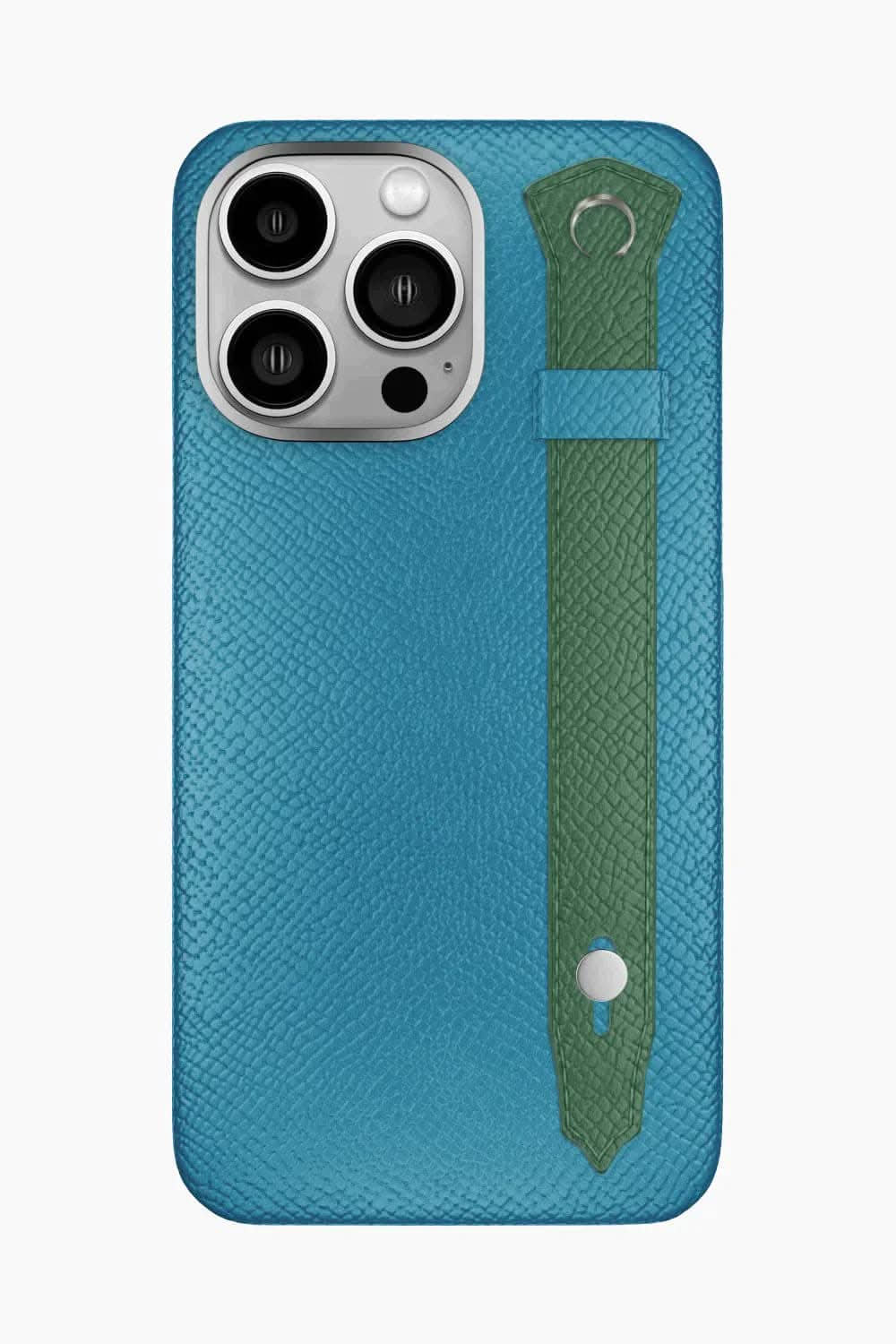 Calfskin Strap Case for iPhone 16 Pro Max - Blue Teal / Green Sapin - zollofrance