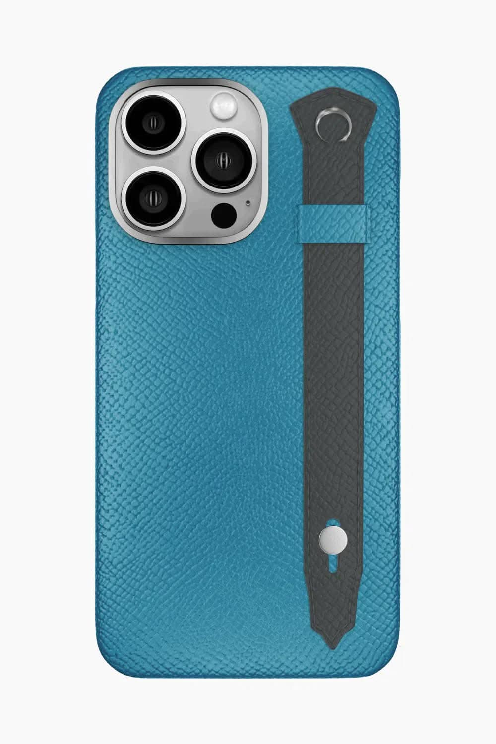 Calfskin Strap Case for iPhone 16 Pro Max - Blue Teal / Grey Anthracite - zollofrance