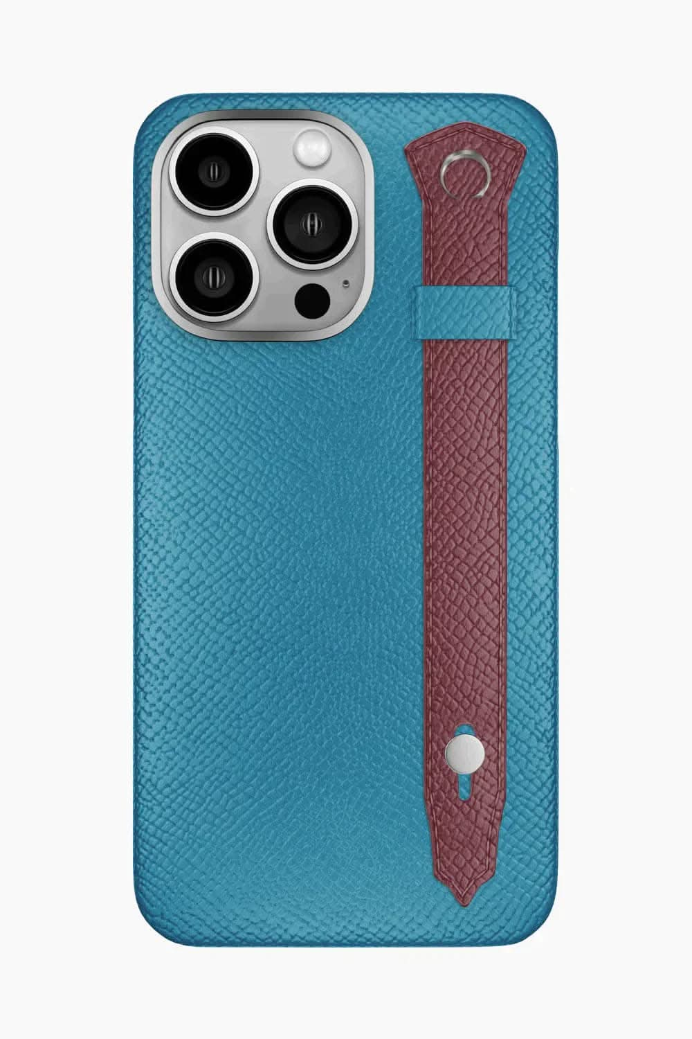 Calfskin Strap Case for iPhone 16 Pro Max - Blue Teal / Burgundy - zollofrance