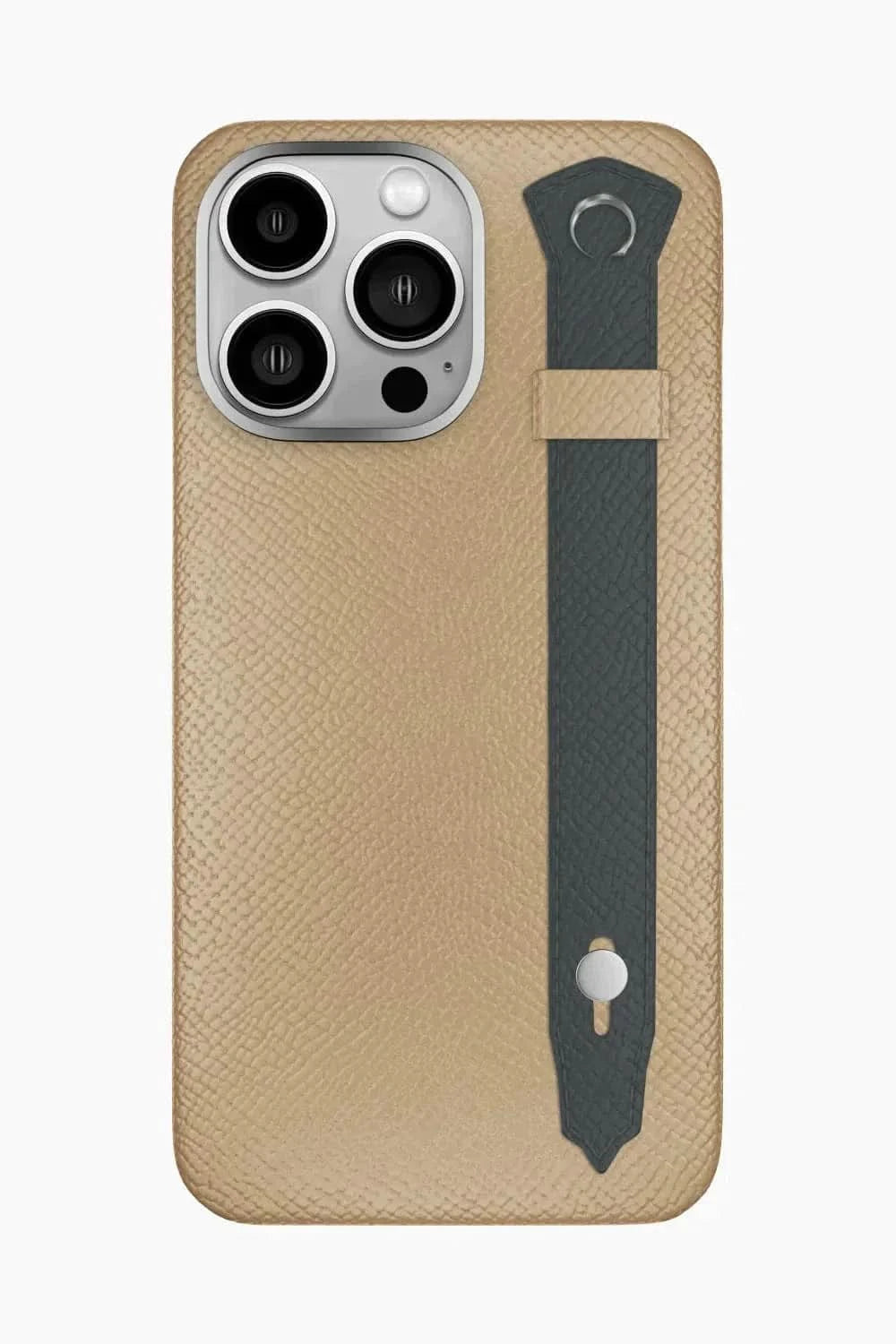 Calfskin Strap Case for iPhone 16 Pro Max - Latte / Grey Anthracite - zollofrance