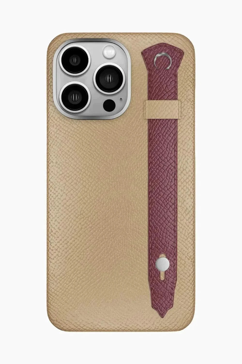 Calfskin Strap Case for iPhone 16 Pro Max - Latte / Burgundy - zollofrance