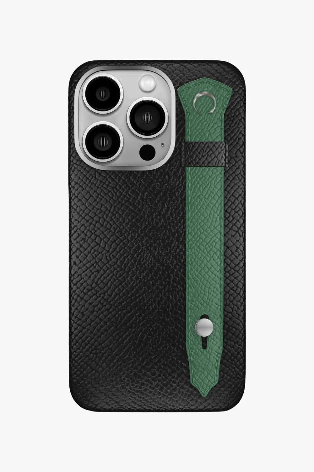 Calfskin Strap Case for iPhone 16 Pro - Black / Green Sapin - zollofrance