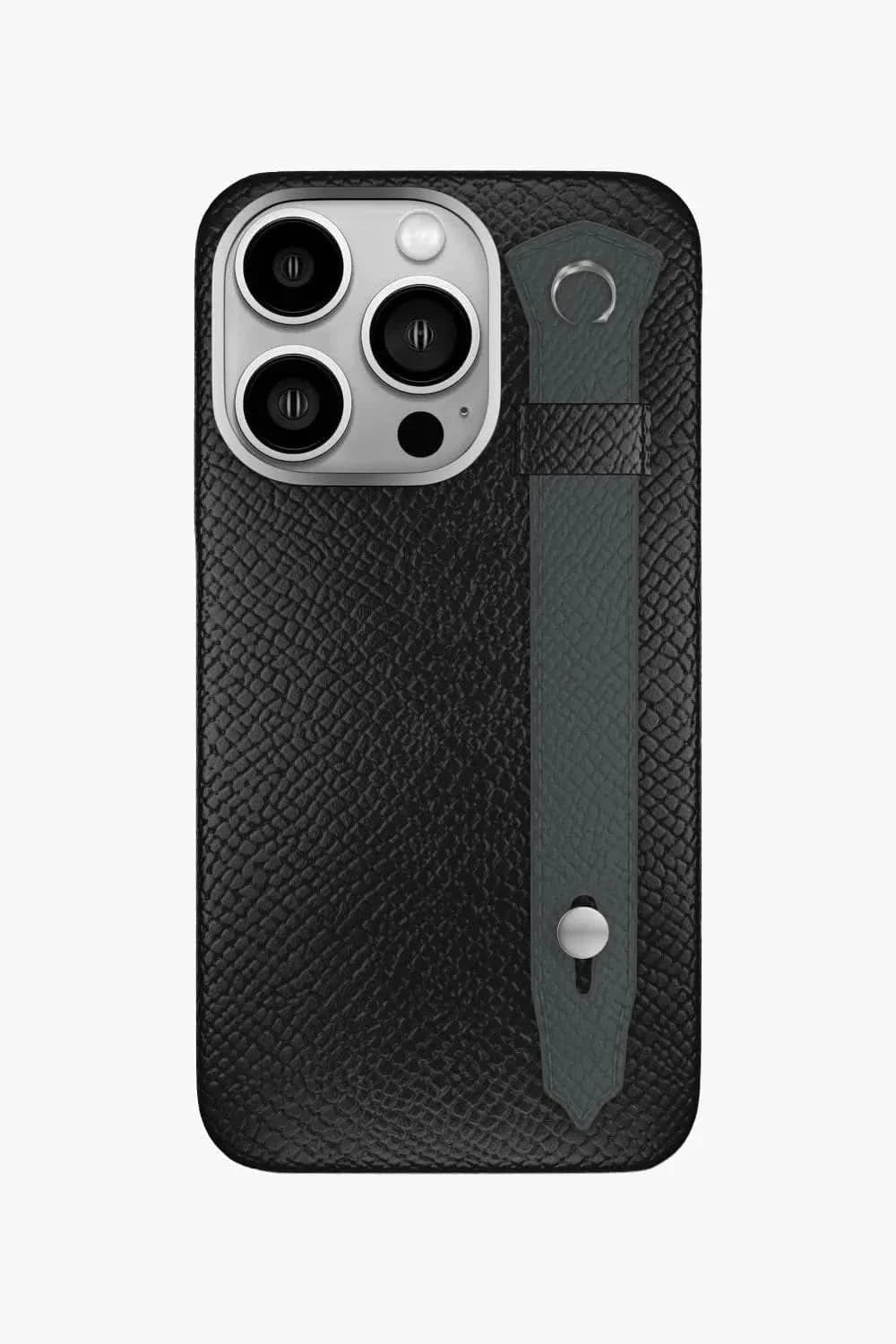 Calfskin Strap Case for iPhone 16 Pro - Black / Grey Anthracite - zollofrance